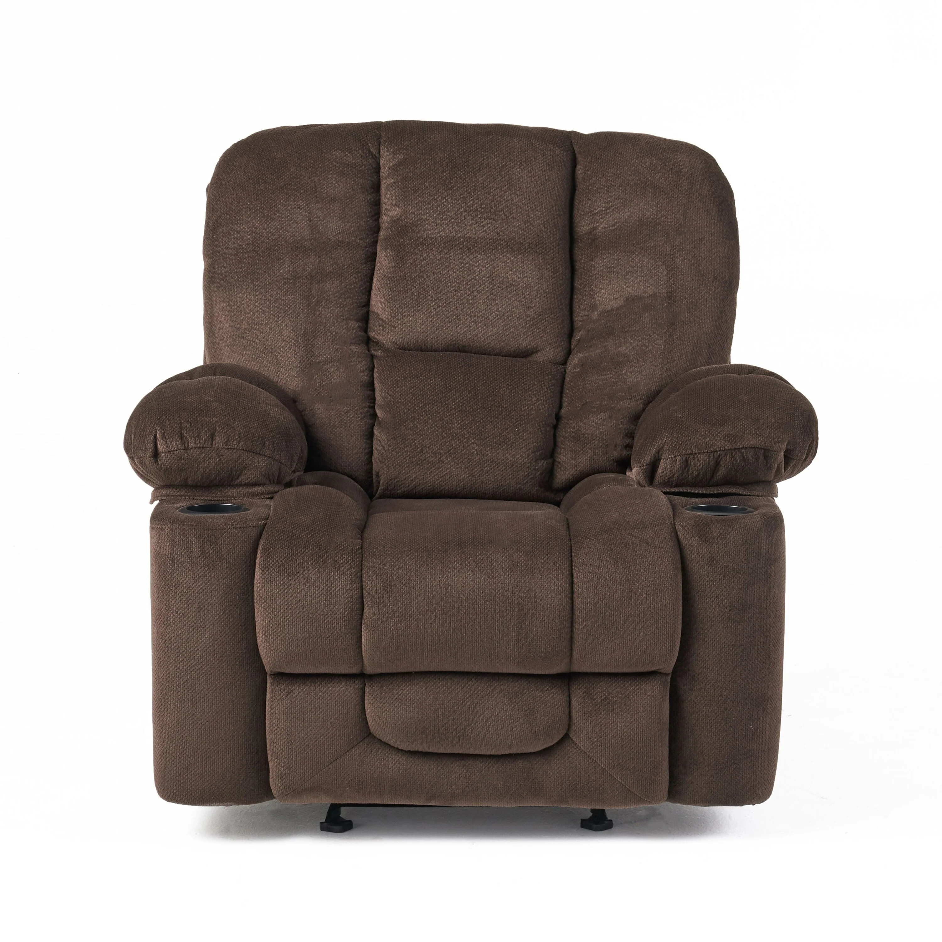 Manual Fabric Recliner Chair with Dual Cup Holders & Thick Padding