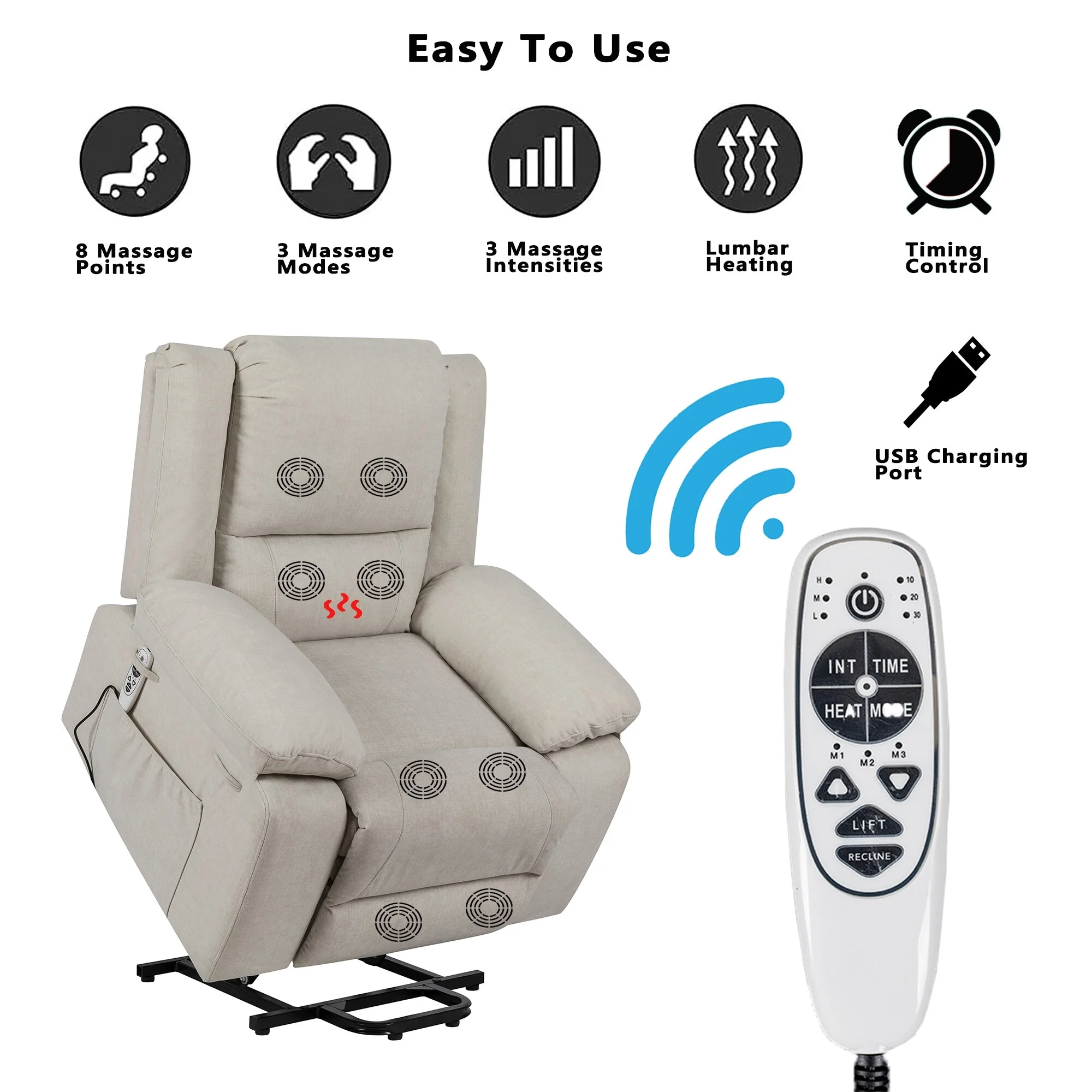 Lift Recliner Chair with Massage/Heat - 300lb Capacity? 8-Point Vibration, Zero Gravity Position and Remote Contro