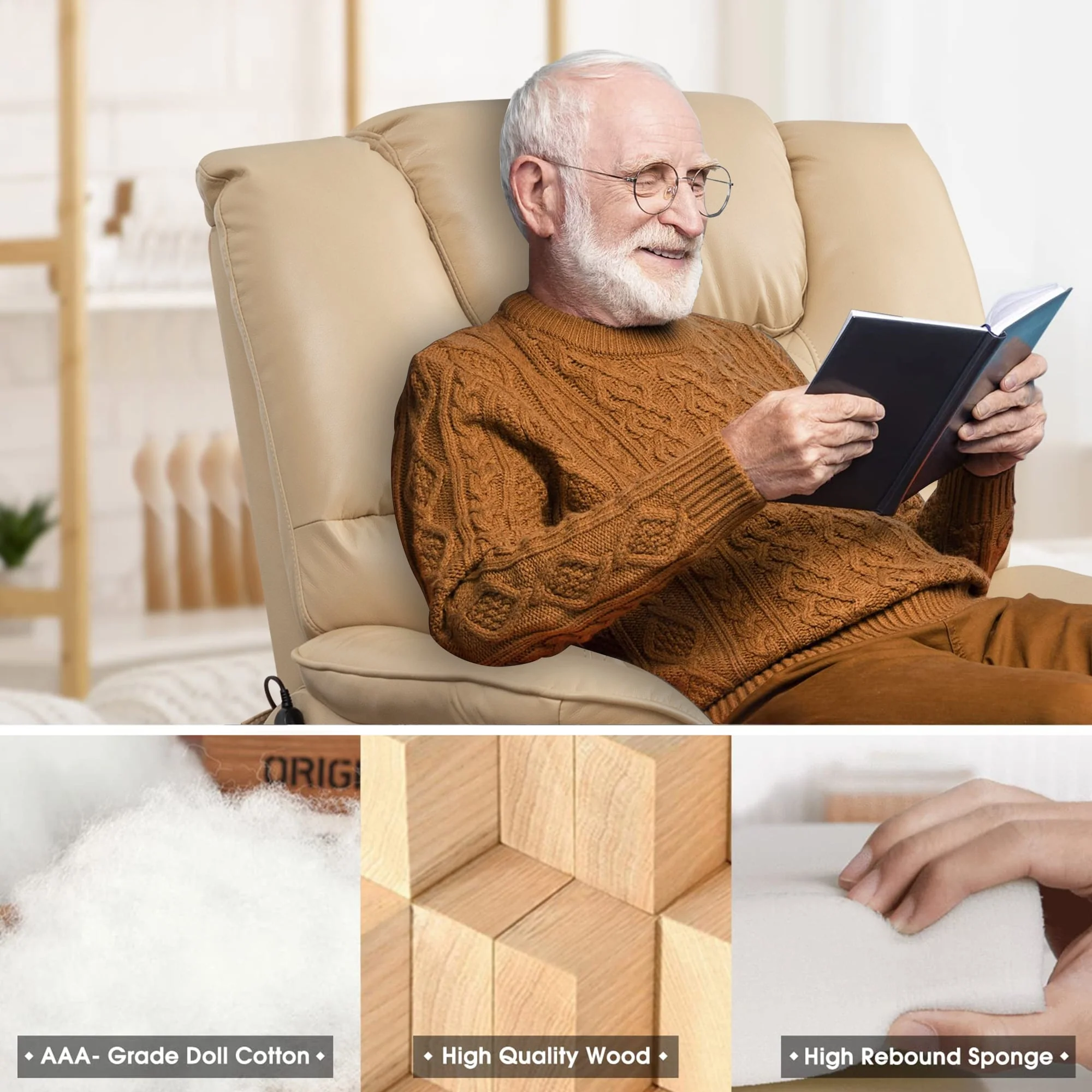 35.5W Dual Electric Power Lift Recliner,MassageHeat,180 degrees