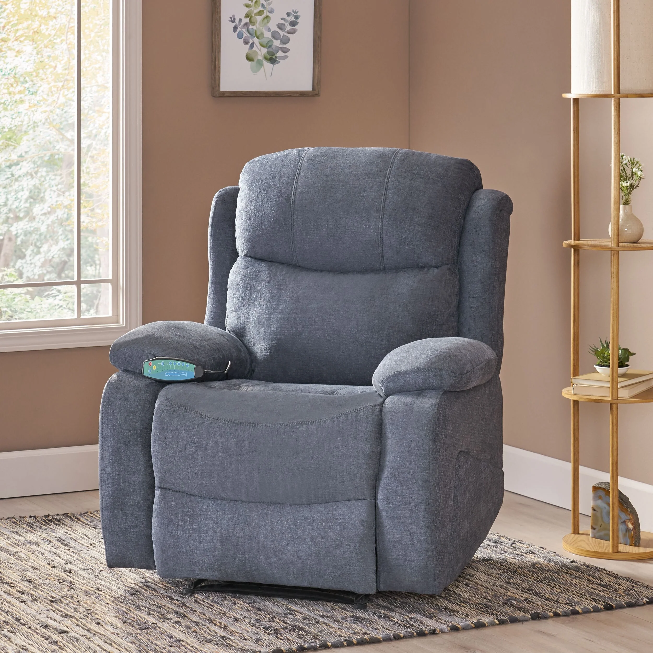 Grey Massage Recliner with Heating & 5 Modes, Tufted Design, Manual Reclining Function, Remote Control, Side Pocket