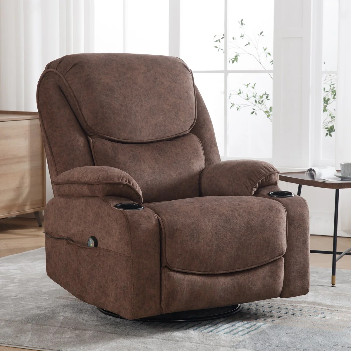 HOMYKA Swivel Manual Rocking Recliner Chair with Massage and Heat