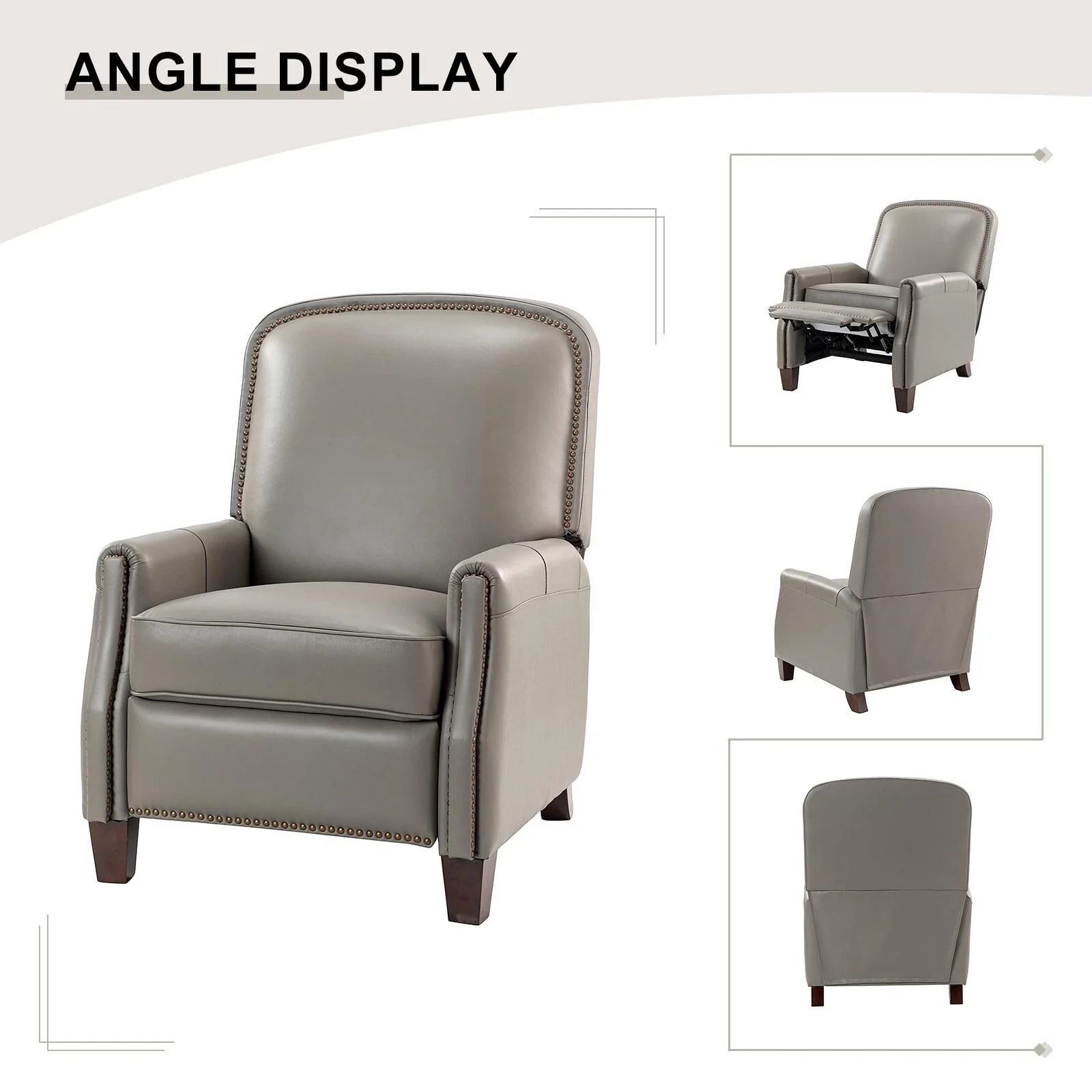 Gladis Modern Retro Genuine Leather Recliner with Nailhead Trim by HULALA HOME