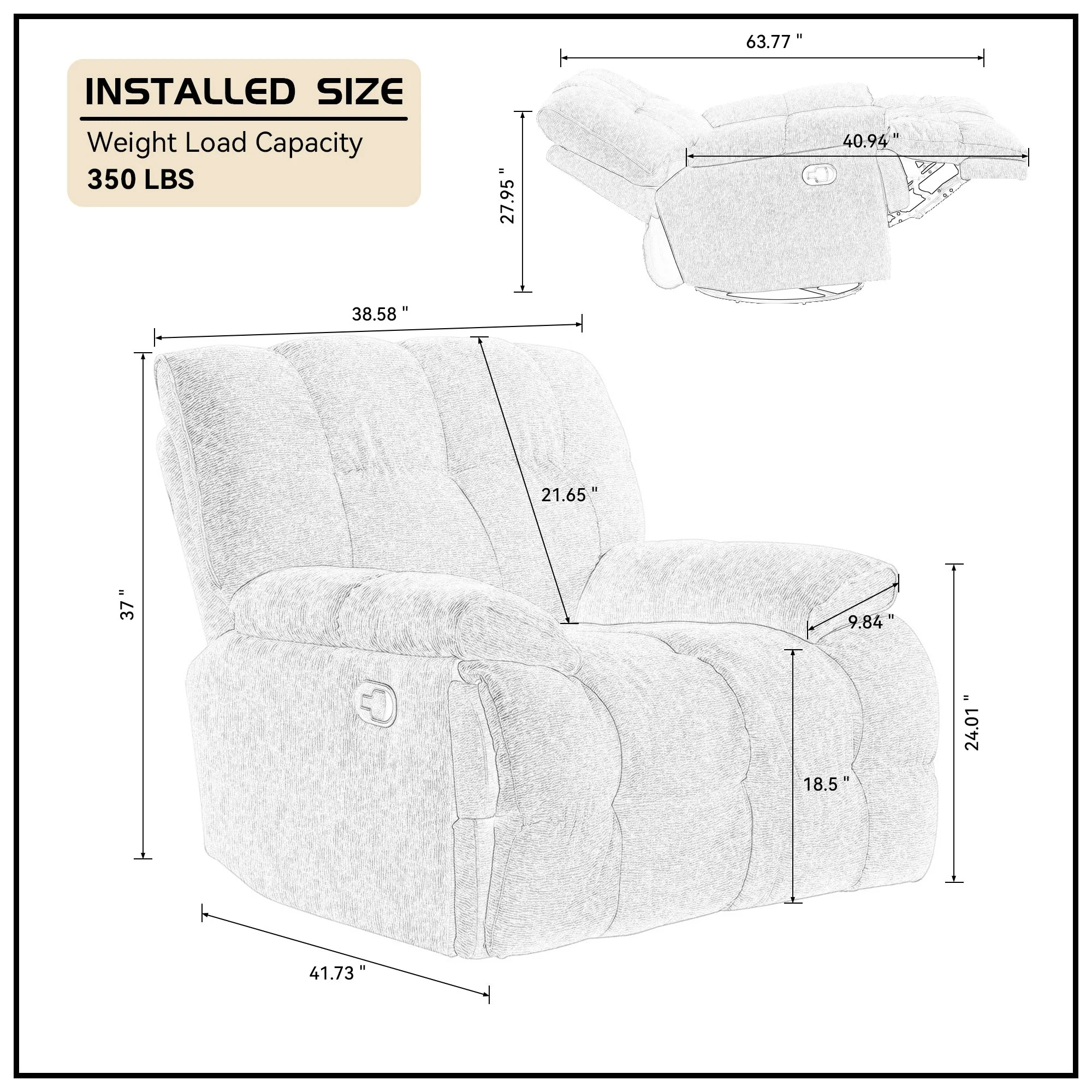 Modern Accent 360 Degree Swivel Armchair Functional Lounge Recline Chair Sofa