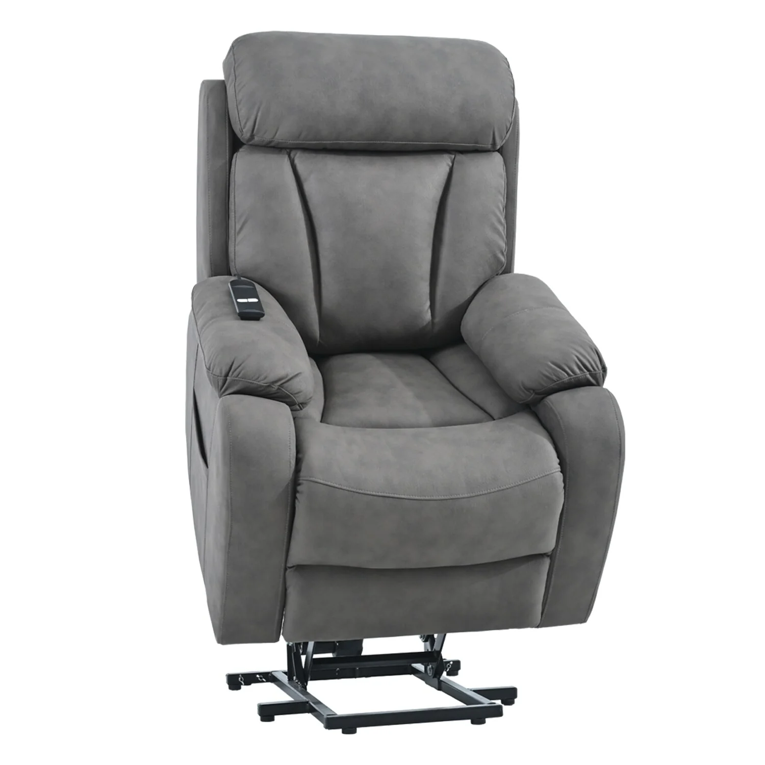 Grey Wide Seat Power Lift Recliner with Remote Control, Side Pocket, and Adjustable Recline Features
