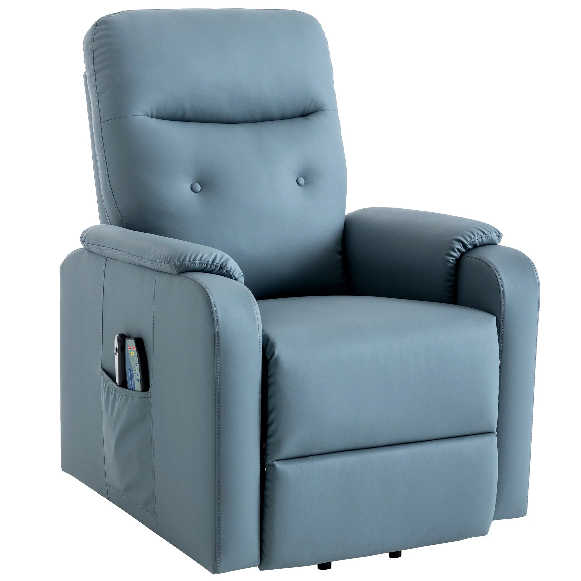 Blue Power Lift Recliner with Massage, Heat, and Side Pocket