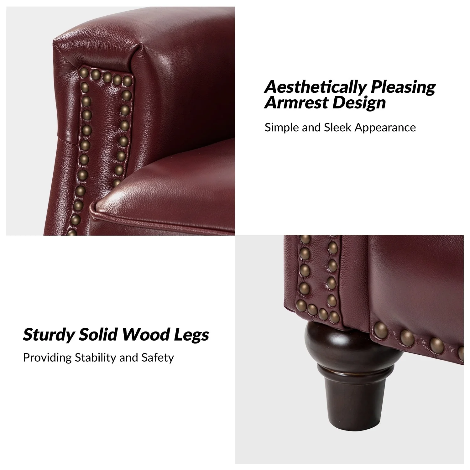 Cigar Mid-century Modern Genuine Leather Recliner with Nailhead Trim by HULALA HOME