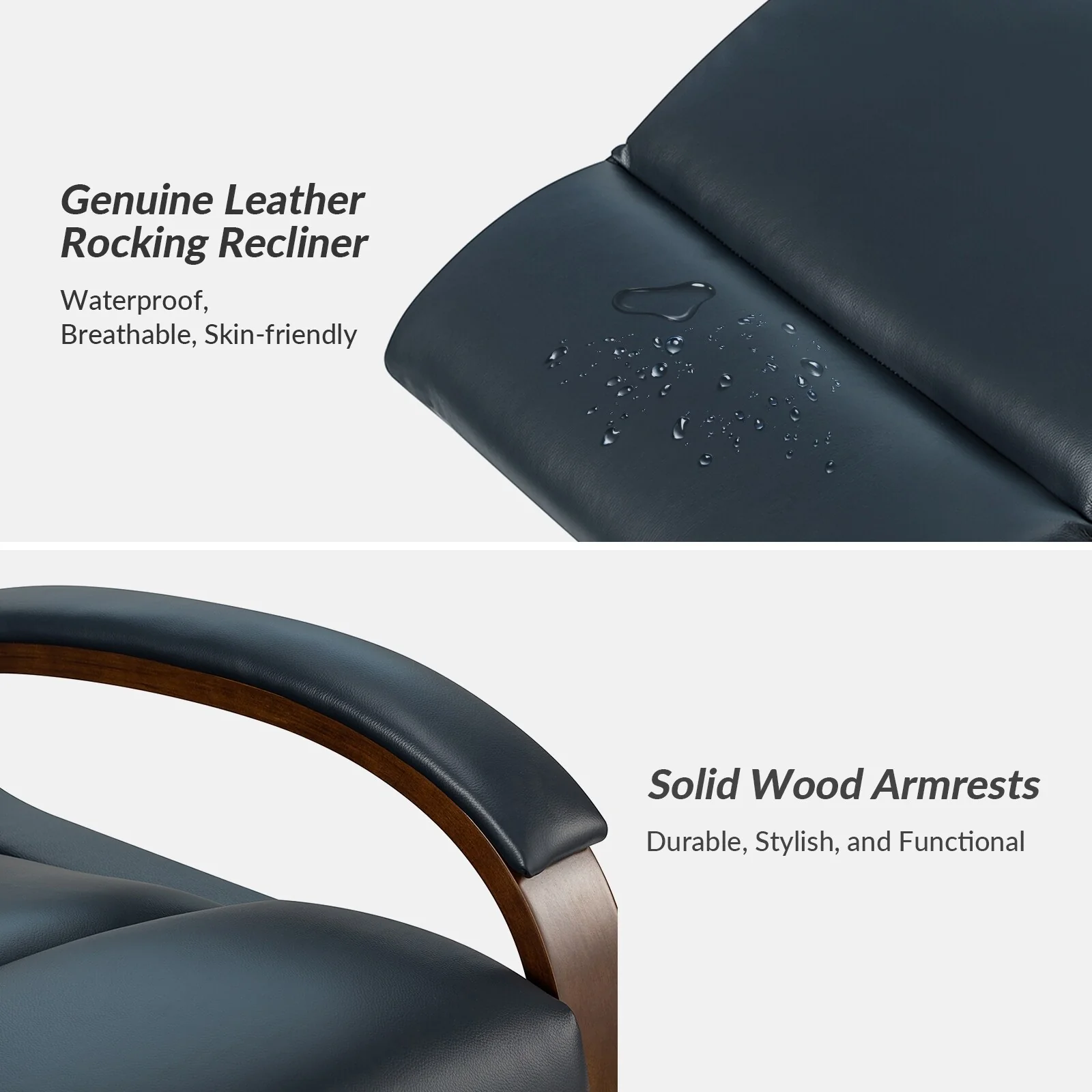 Leopold Genuine Leather Swivel Rocking Manual Recliner Chair with Wooden Arm Accents Set of 2 by HULALA HOME