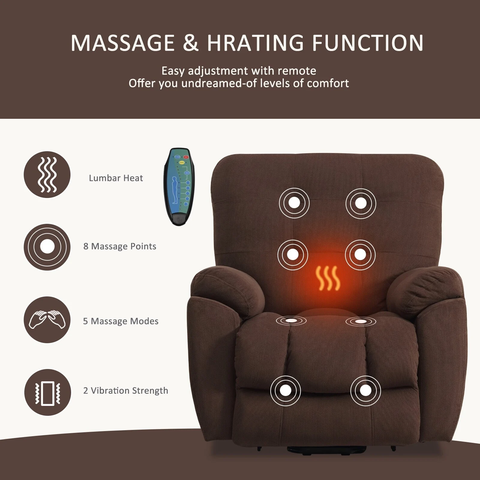 Grey Power Lift Recliner with Massage, Heat, USB Charging, Hidden Cup Holders, and Adjustable Reclining Positions