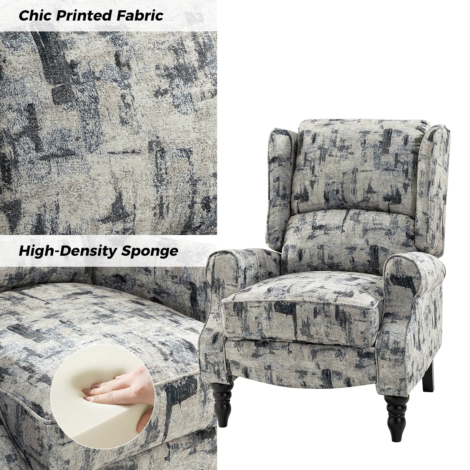 Olympus Upholstered Classic Manual Wingback Recliner with Solid Wood Legs by HULALA HOME