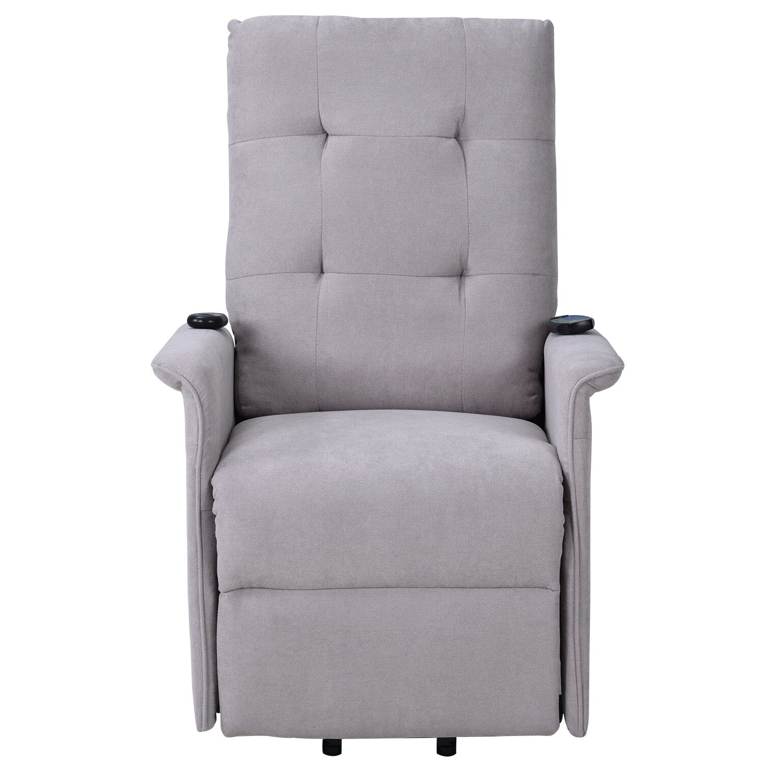 Grey Elderly Lift Recliner with Adjustable Massage, Overstuffed Cushioning, Remote Control, and Convenient Side Pockets