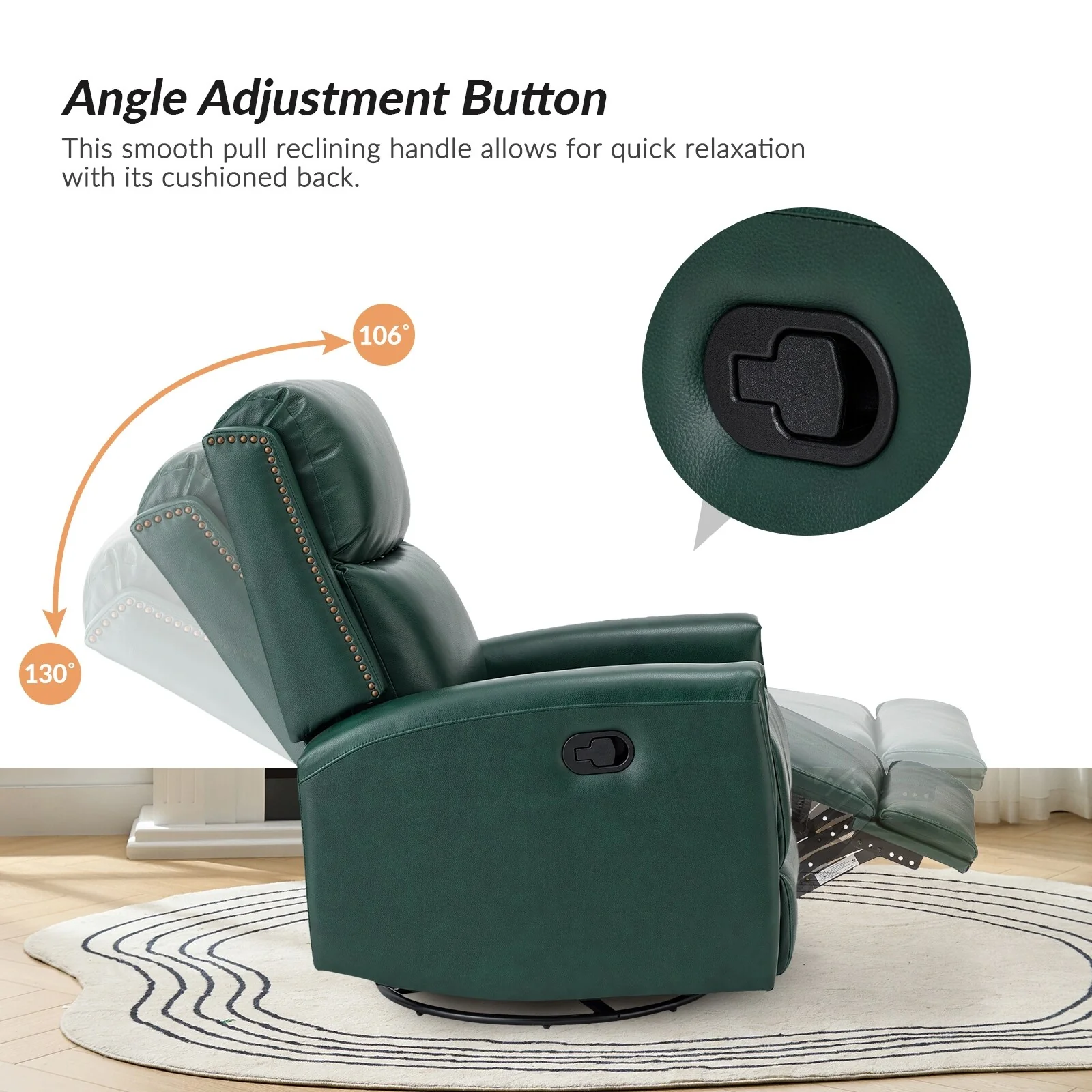 Fiacro 30.31Wide Modern Genuine Leather Wingback Swivel Rocker Recliner with Nailhead Trims