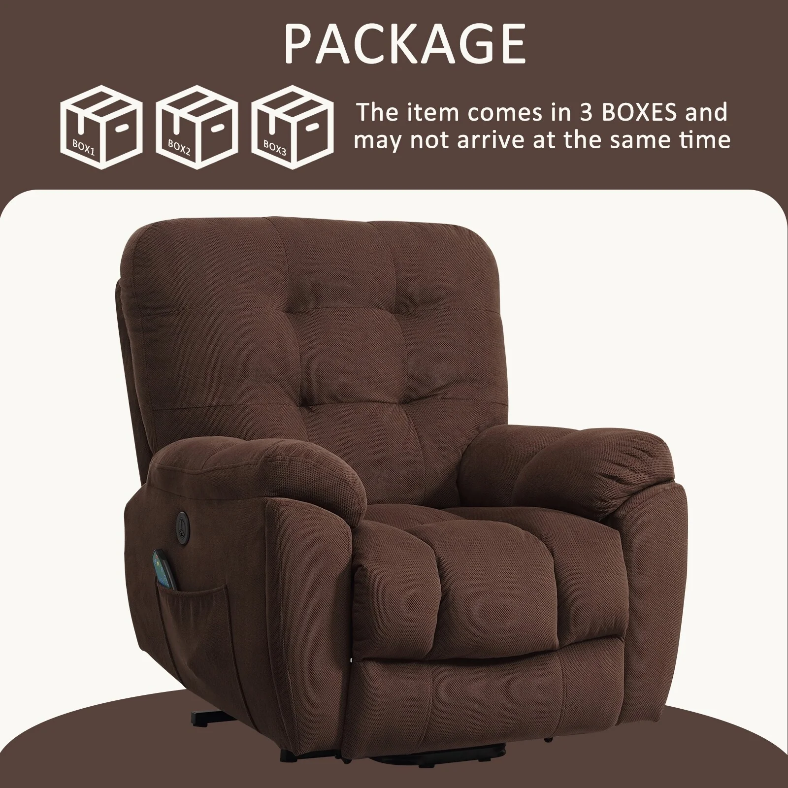 Grey Power Lift Recliner with Massage, Heat, USB Charging, Hidden Cup Holders, and Adjustable Reclining Positions