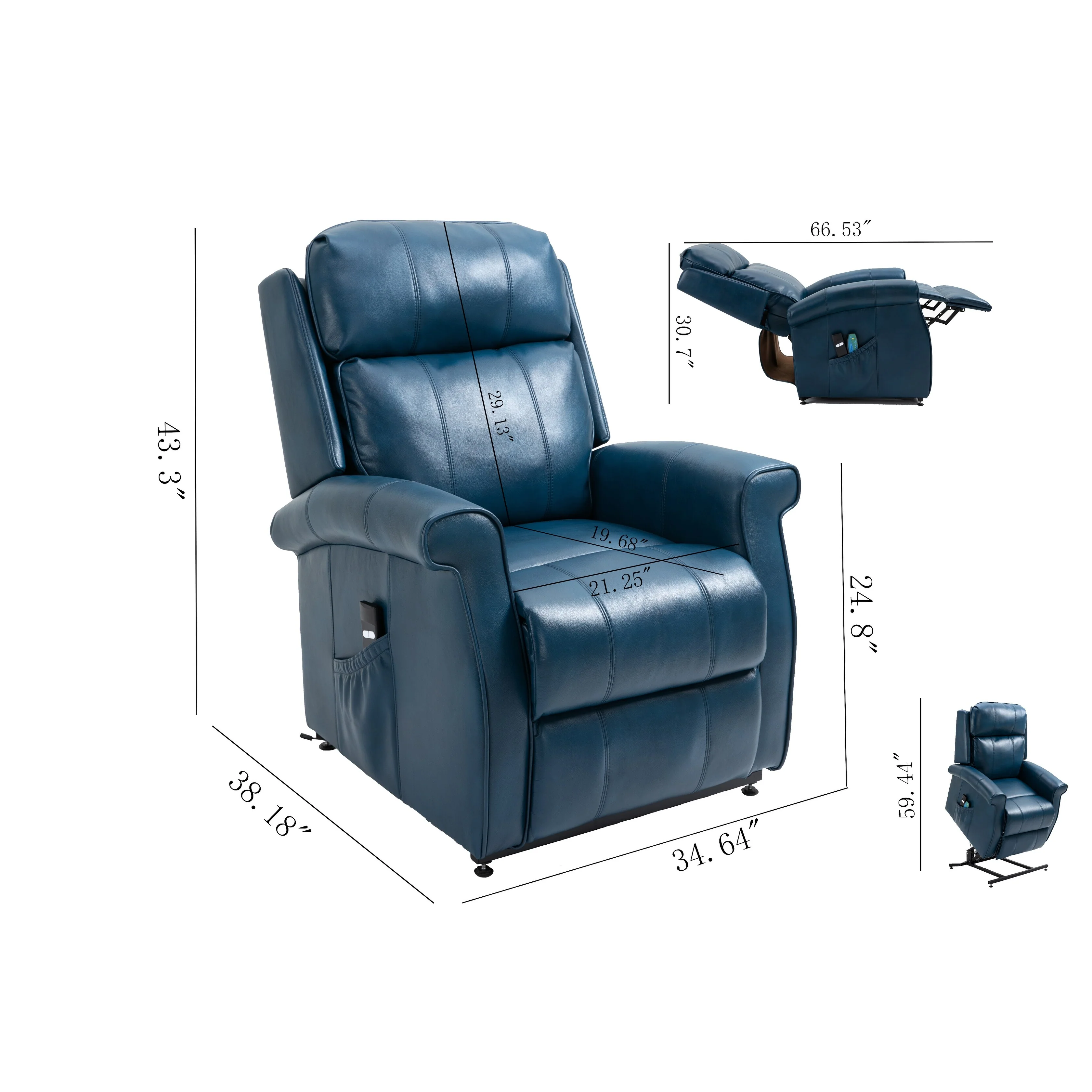 Clihome Faux Leather Elderly Power Lift Recliner Chair with Massage