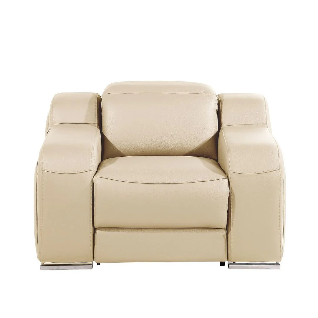 HomeRoots 41 Beige Italian Leather Wall Hugger Recliner With USB