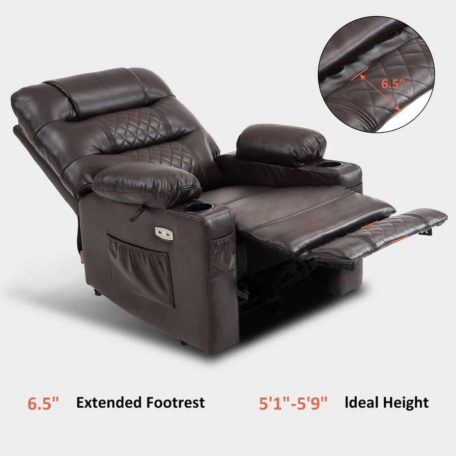 MCombo Electric Power Recliner Chair with Heat and Massage, Leather PR621