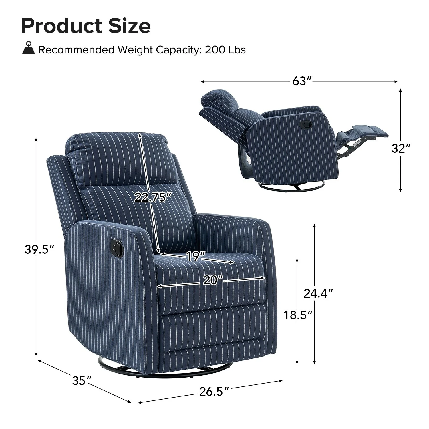 Diana Modern Polyester 360-degree Swivel Rocker Recliner by HULALA HOME
