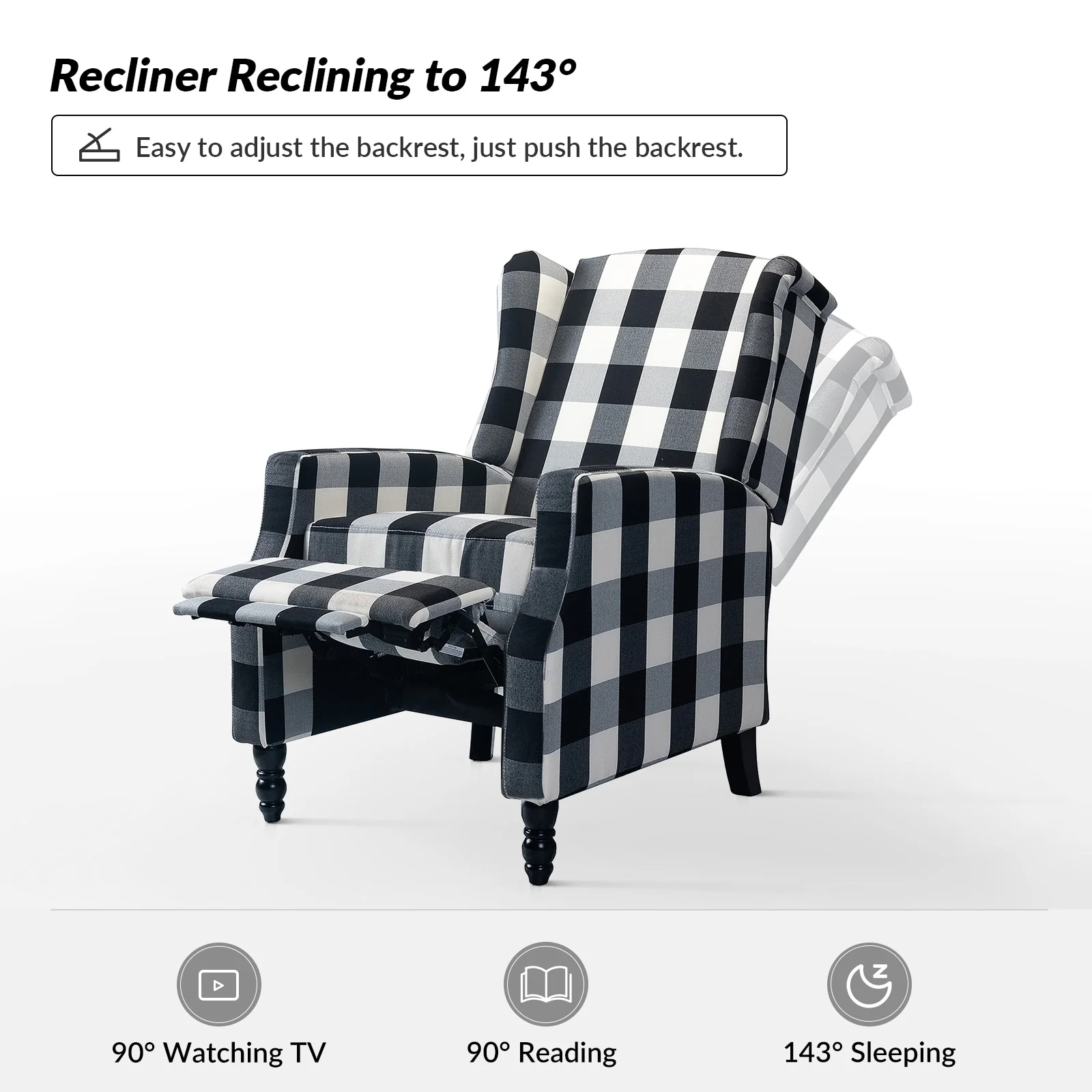 Damaris Mid-Century Modern Manual Pushback Recliner with Wingback Design by HULALA HOME