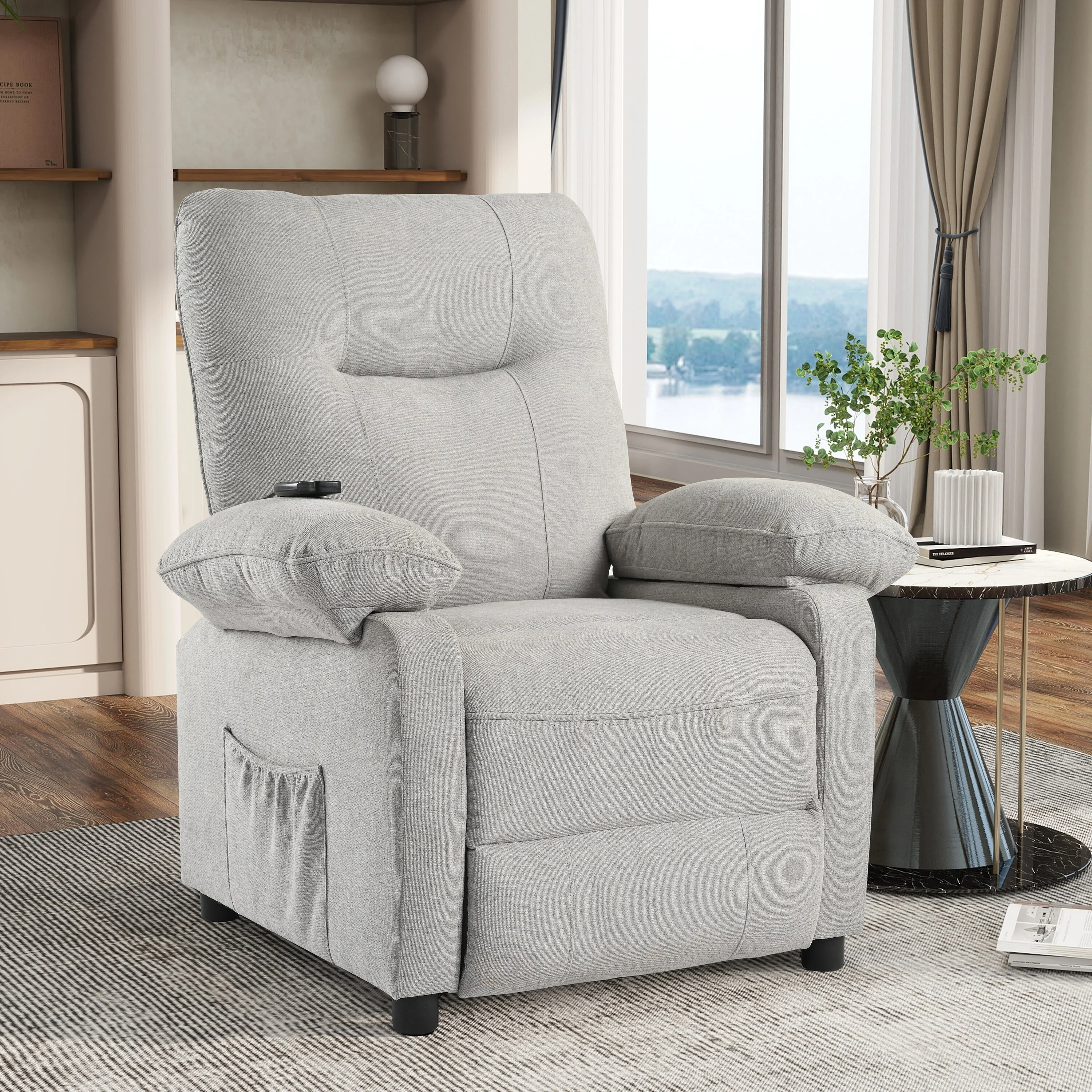 Black Manual Recliner with Massage, Heat, and Solid Wood Frame