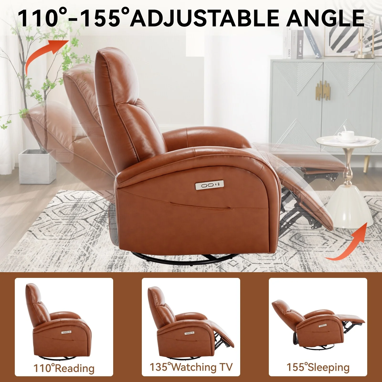 Armless Power Glider Recliner Chair with USB?C Charging & High Backrest