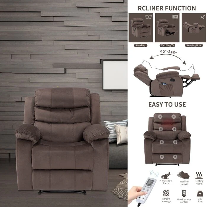 Super Soft Manual Heated and Massage Recliner Chair
