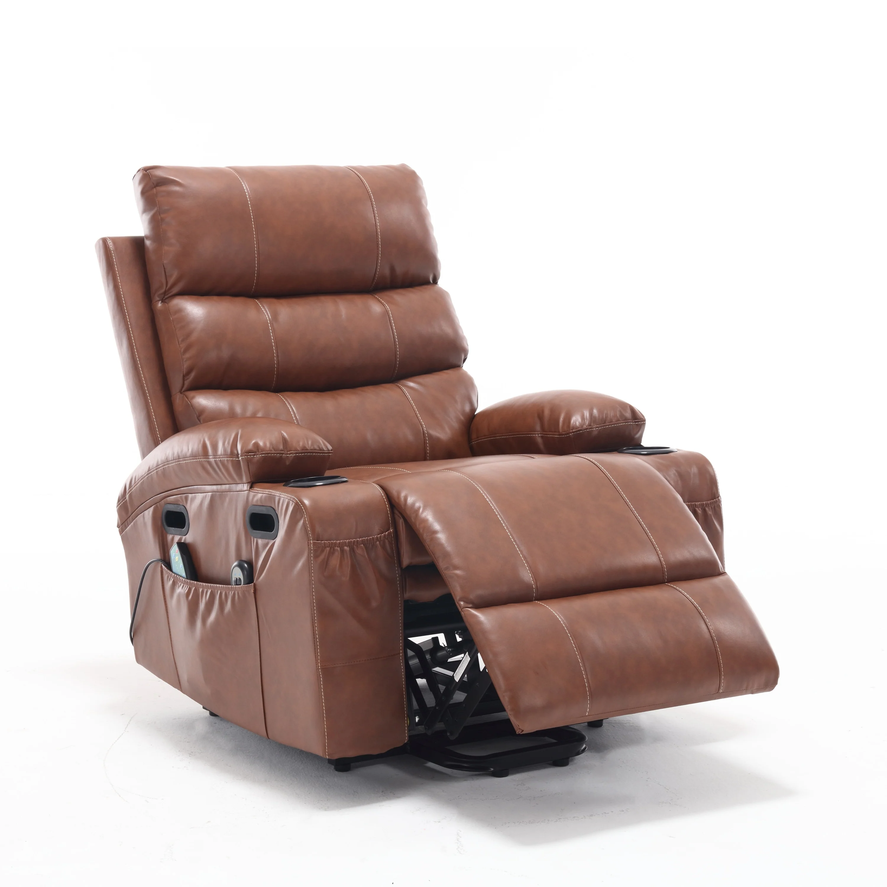 PU Leather Power Lift Recliner with Massage, Heating & Cup Holders