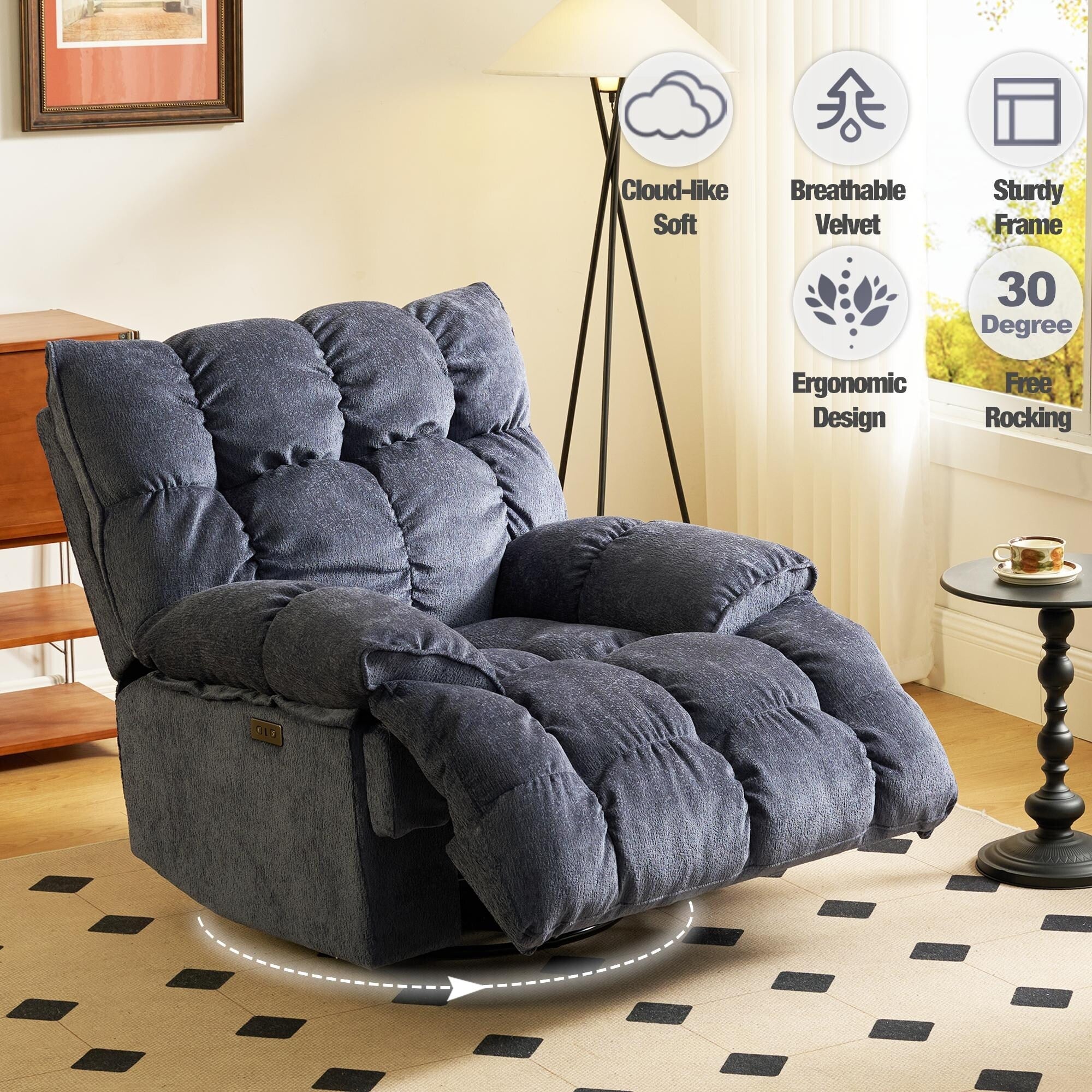 Fabric 360�� Swivel Electric Recliner Chair with Glide Motion