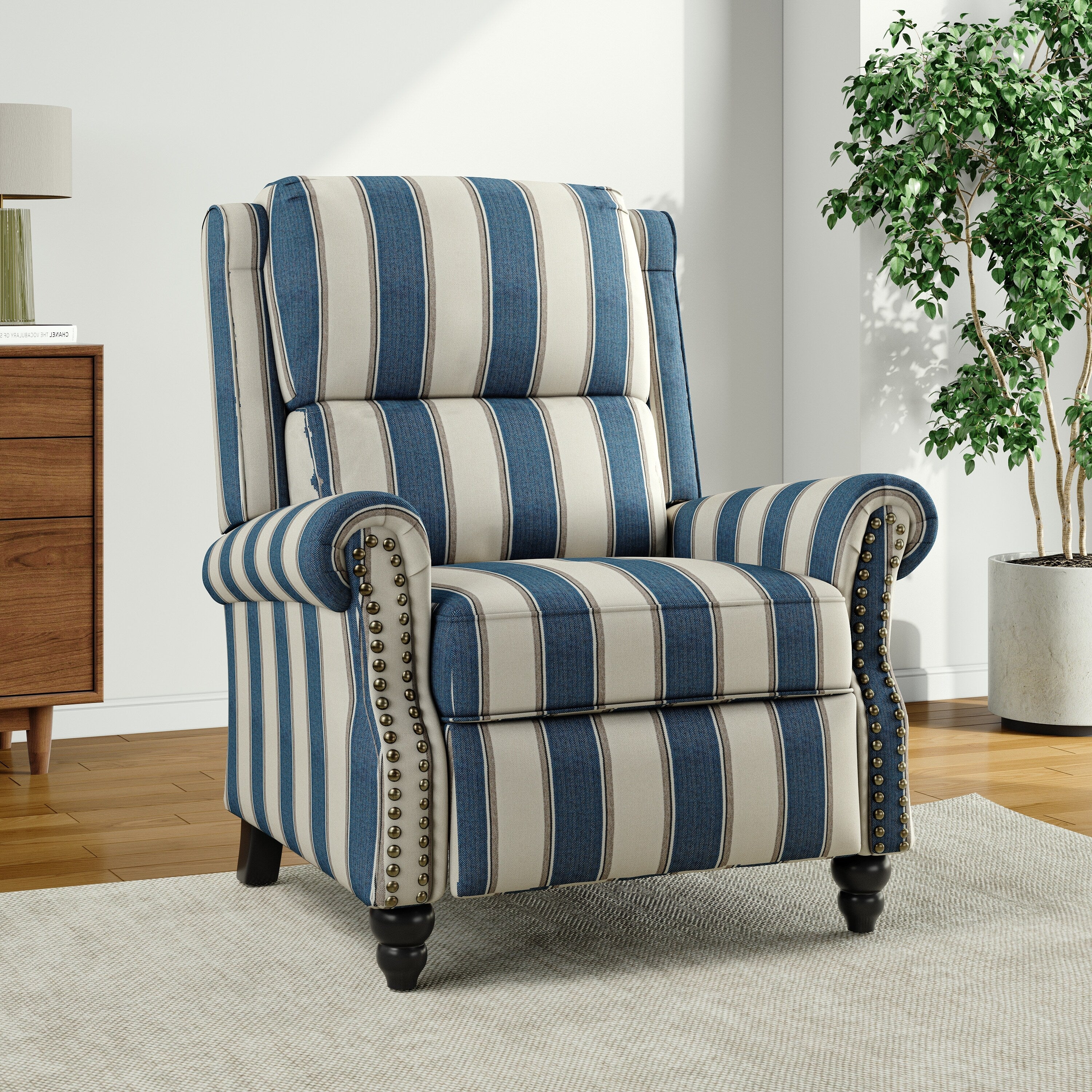 Alisa 35'' W Vegan Leather/ Linen Glider Push Back Recliner Chair