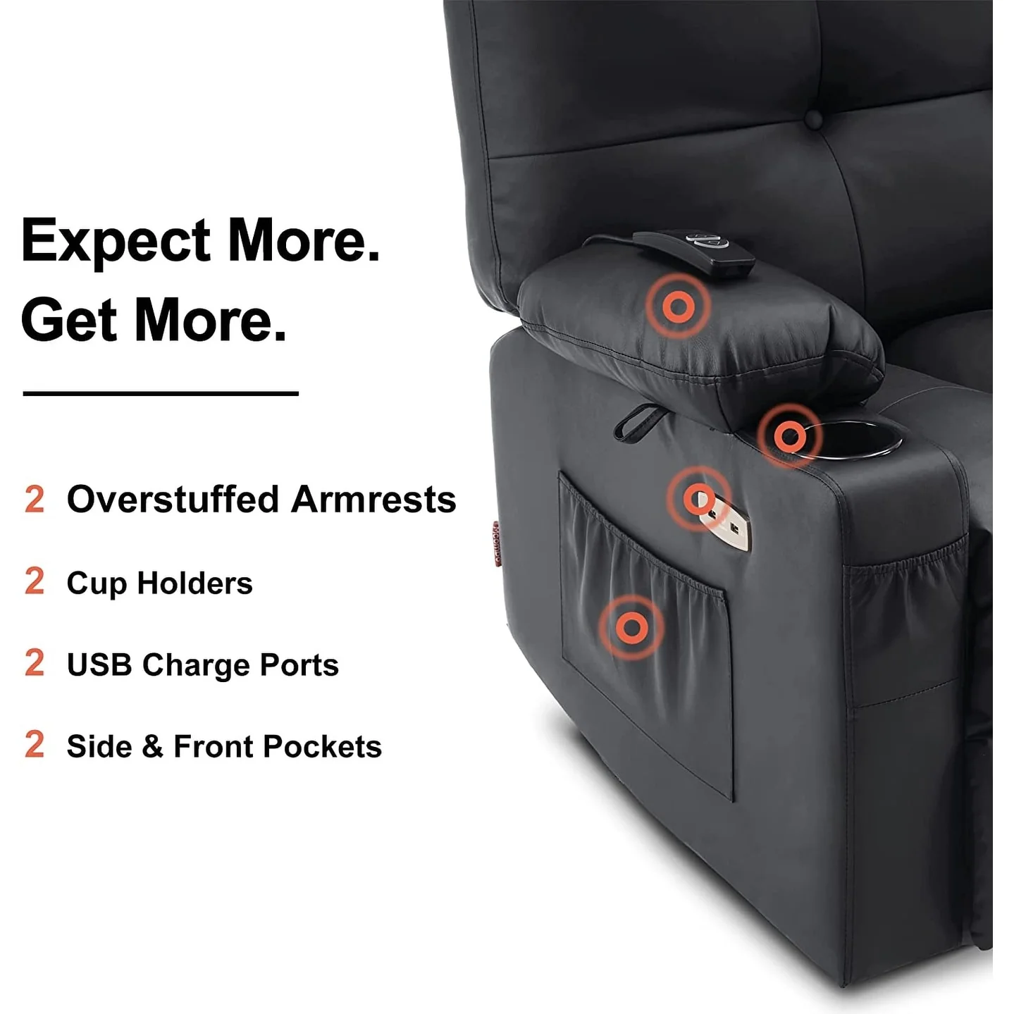 MCombo Large Power Swivel Glider Rocker Recliner Chair with Massage and Heat, Faux Leather 7748