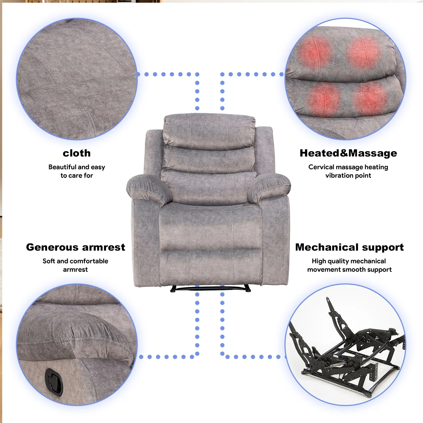 Super Soft Manual Heated and Massage Recliner Chair