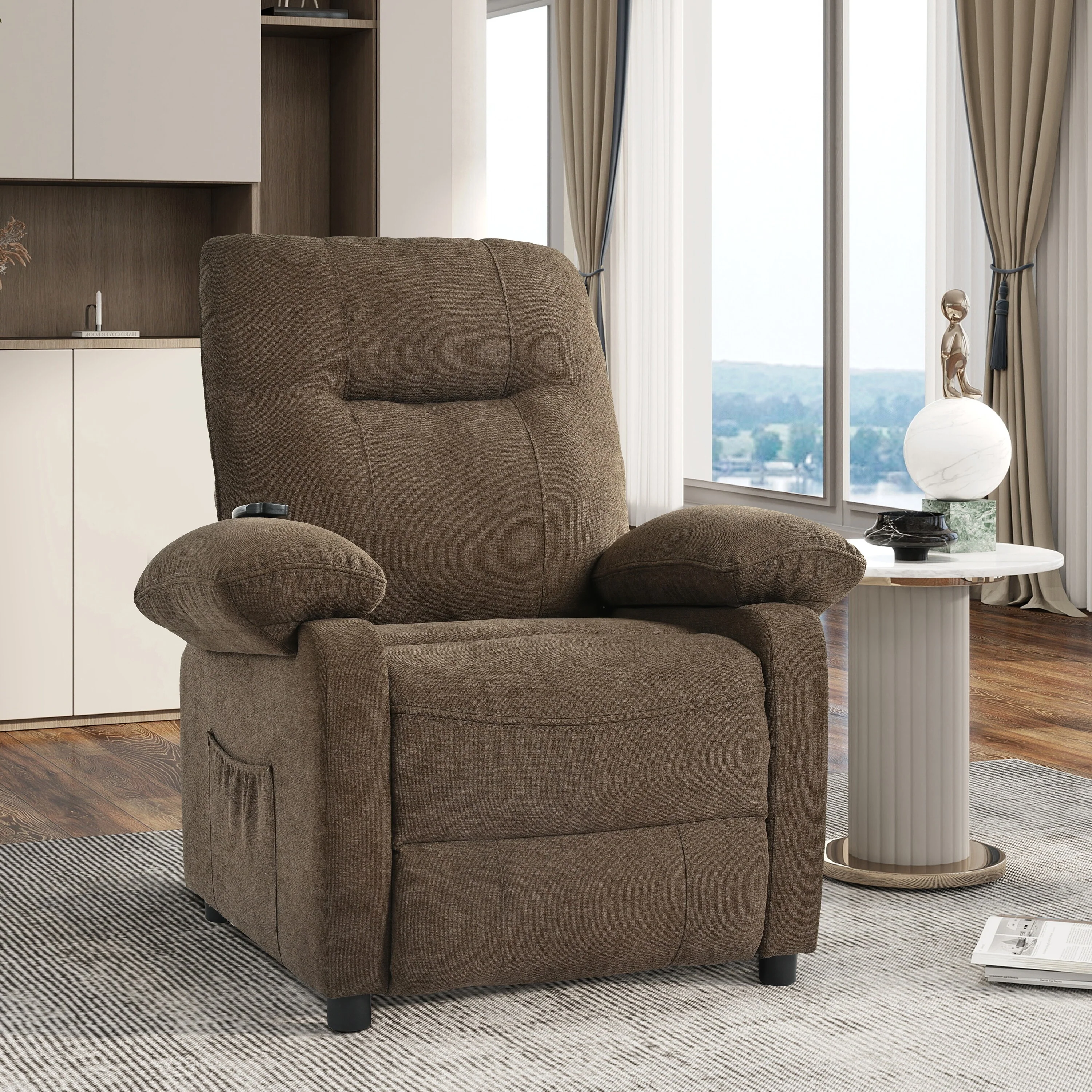 Black Manual Recliner with Massage, Heat, and Solid Wood Frame
