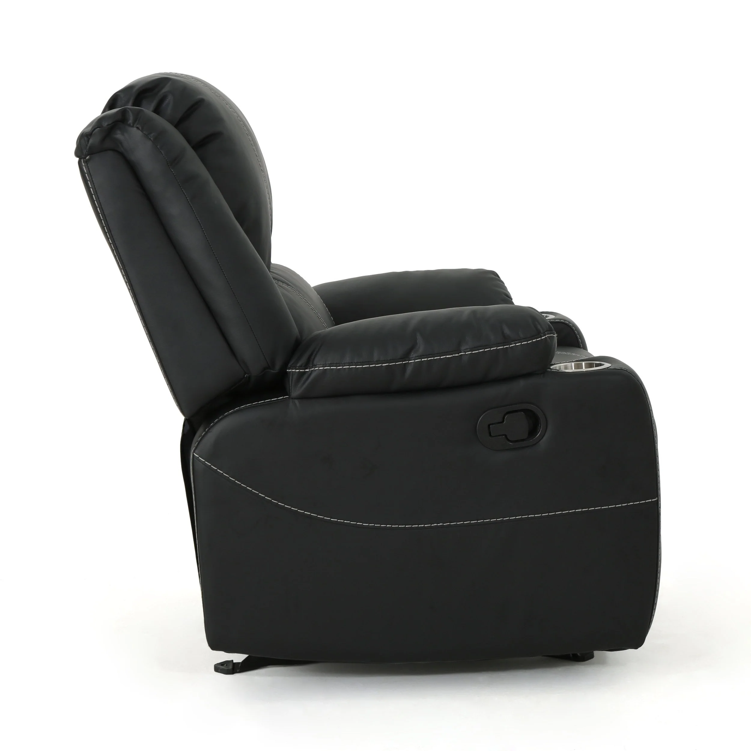 Modern Manual Recliner Chair with Plush PU Leather, Built-in Steel Cup Holders, and Adjustable Reclining