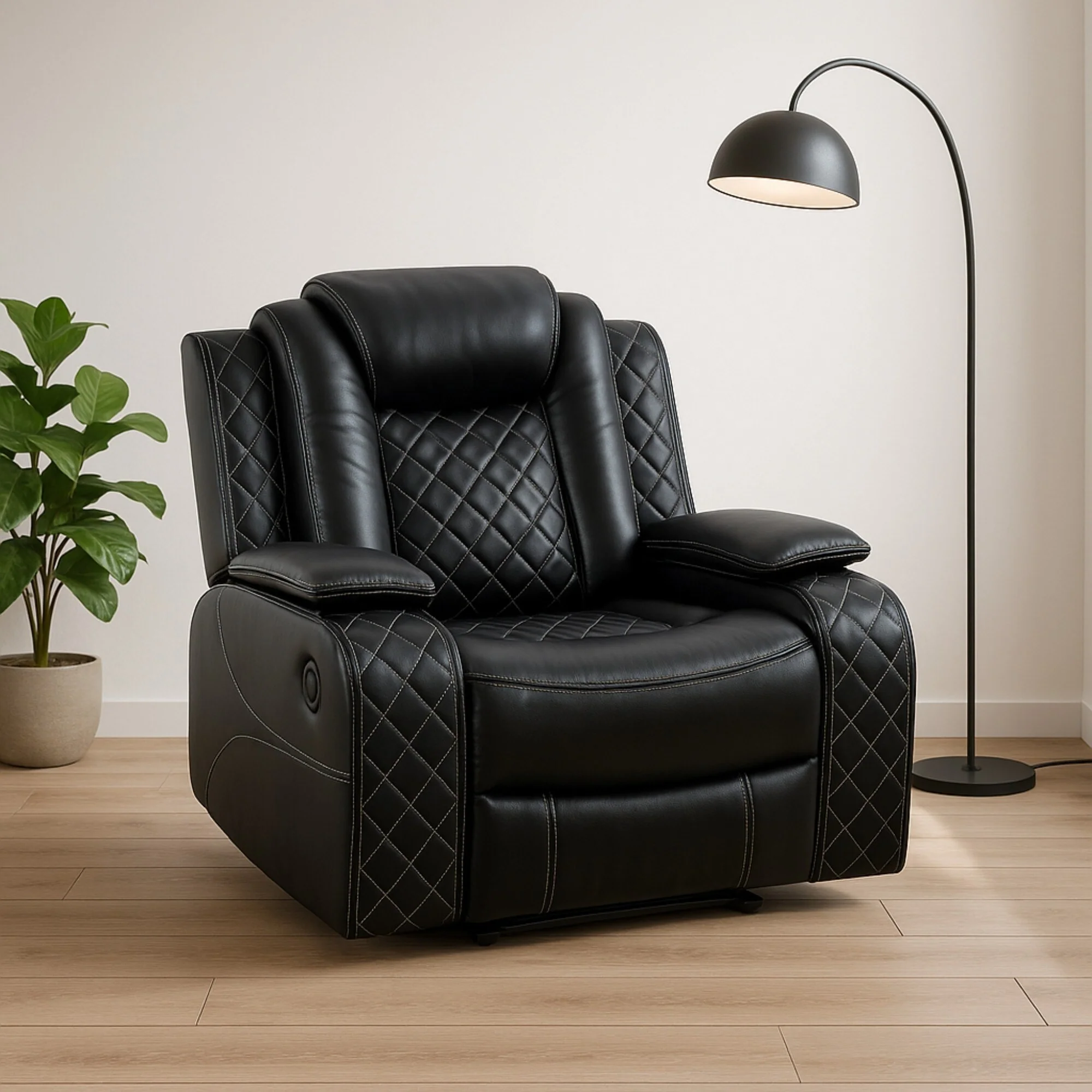 Modern Breathing Leather Recliner Chair with Ambient Lighting and USB-Powered LED