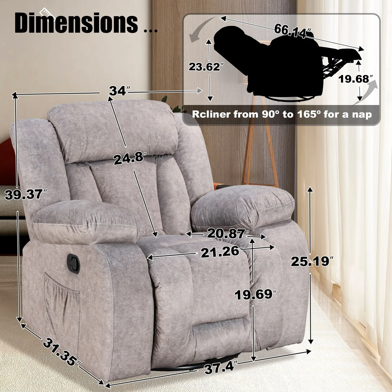 Rocker and Swivel Upholstered Recliner