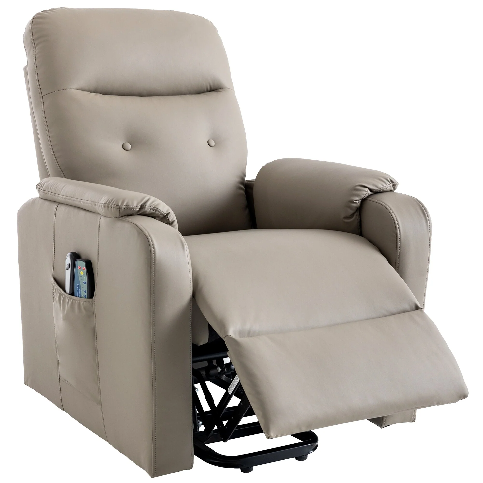 Blue Power Lift Recliner featuring Massage, Heating Function, Adjustable Settings, and Convenient Side Pocket