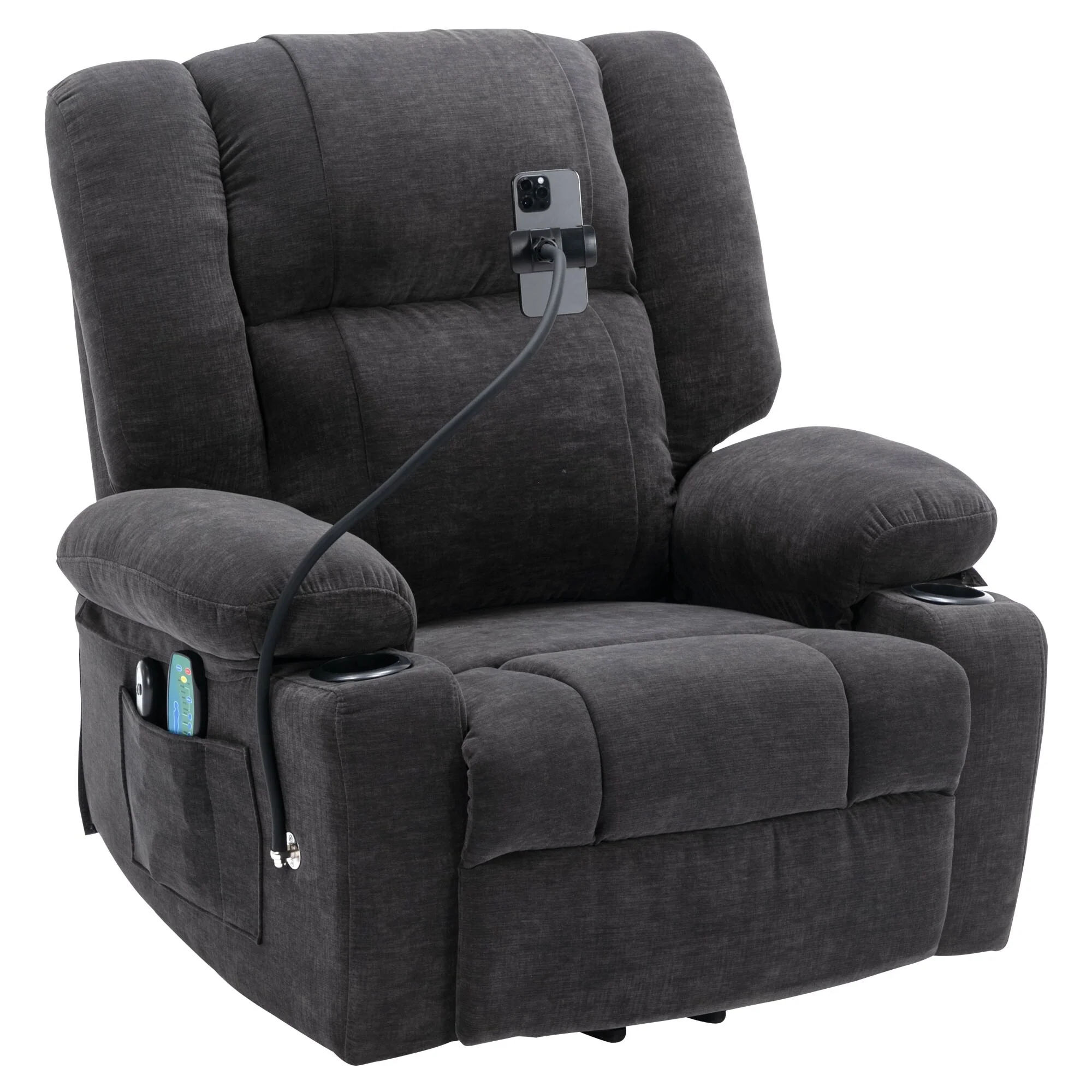 Grey Electric Power Lift Recliner Chair with Massage, Heating, Cup Holders & 360�� Swivel Phone Holder, Adjustable Recline