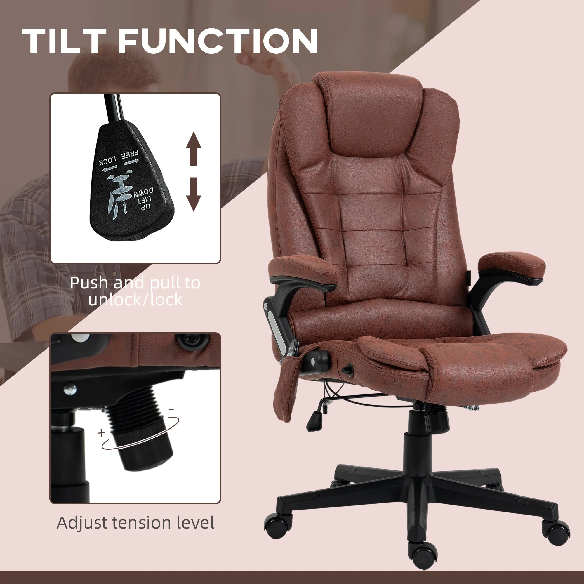 Heated Microfiber Executive Office Chair with 6-Point Massage, Reclining Backrest, Adjustable Height & Remote Control