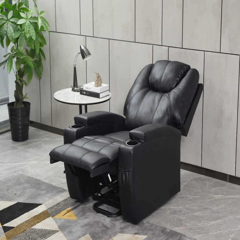 Electric Recliner Chair, Faux Leather with Cup Holders, Remote