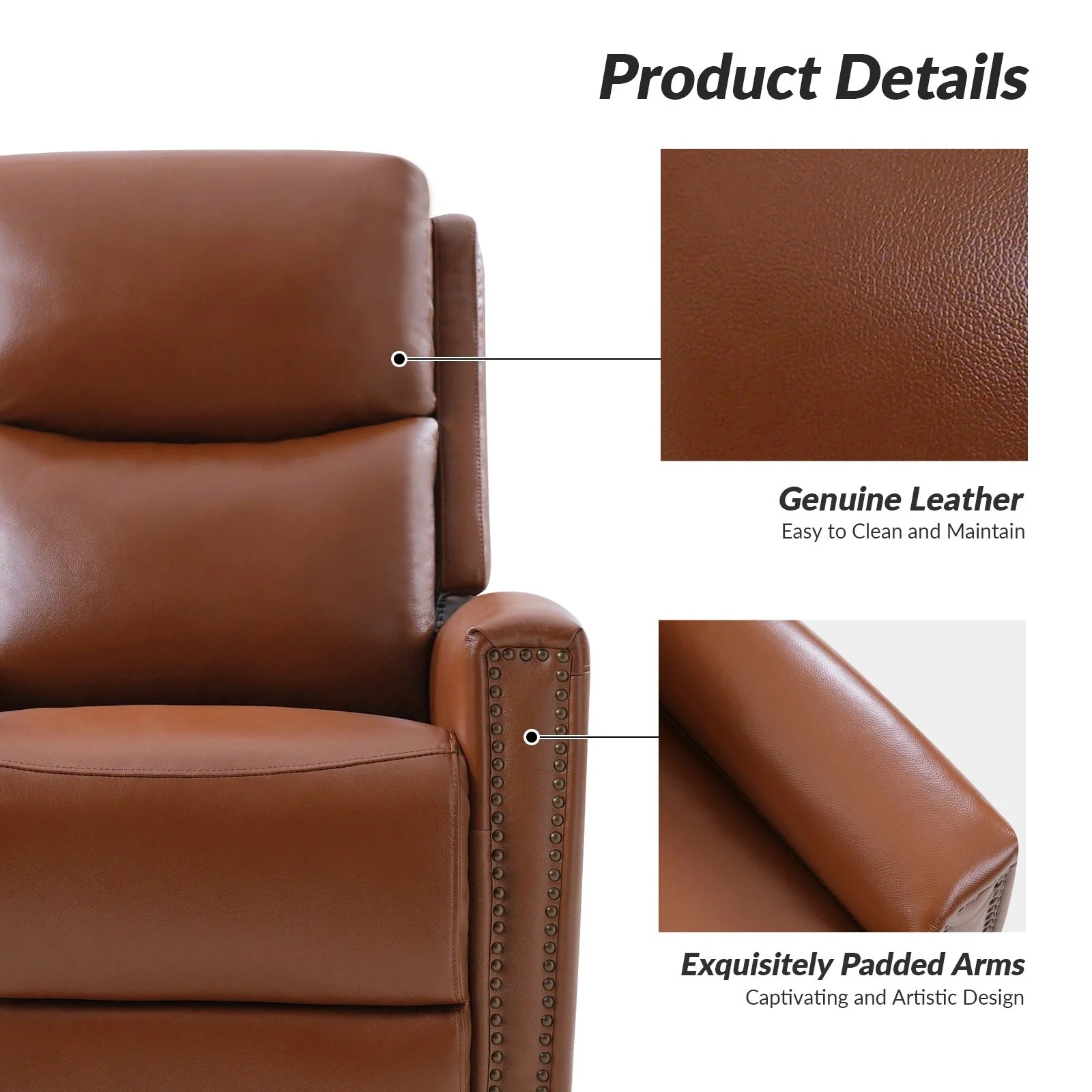 Fiacro 30.31Wide Modern Genuine Leather Wingback Swivel Rocker Recliner with Nailhead Trims, Set of 2