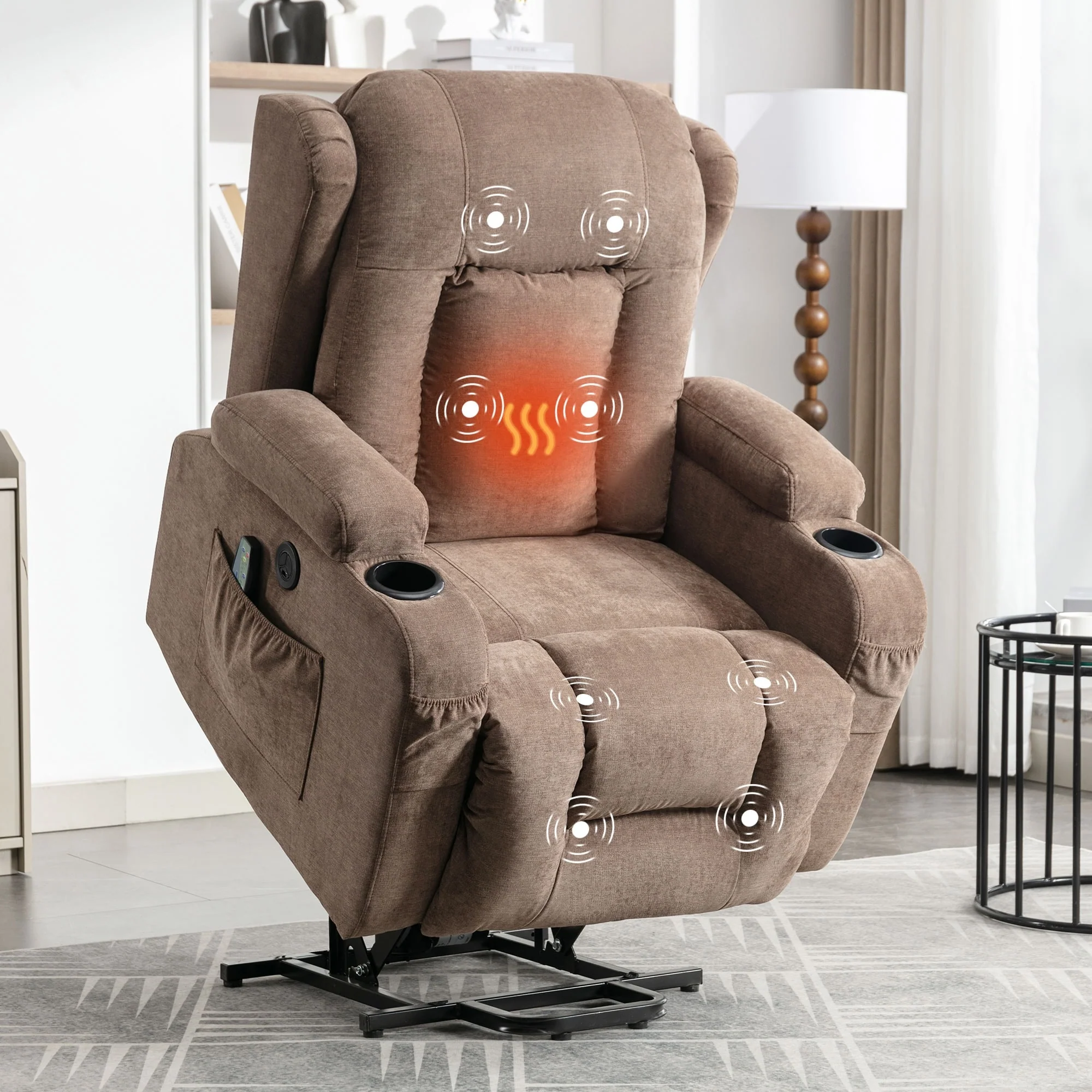 Power Lift Recliner Chair Recliners for Elderly with Heat for Living Room with Infinite Position and Side Pocket,USB Charge Port