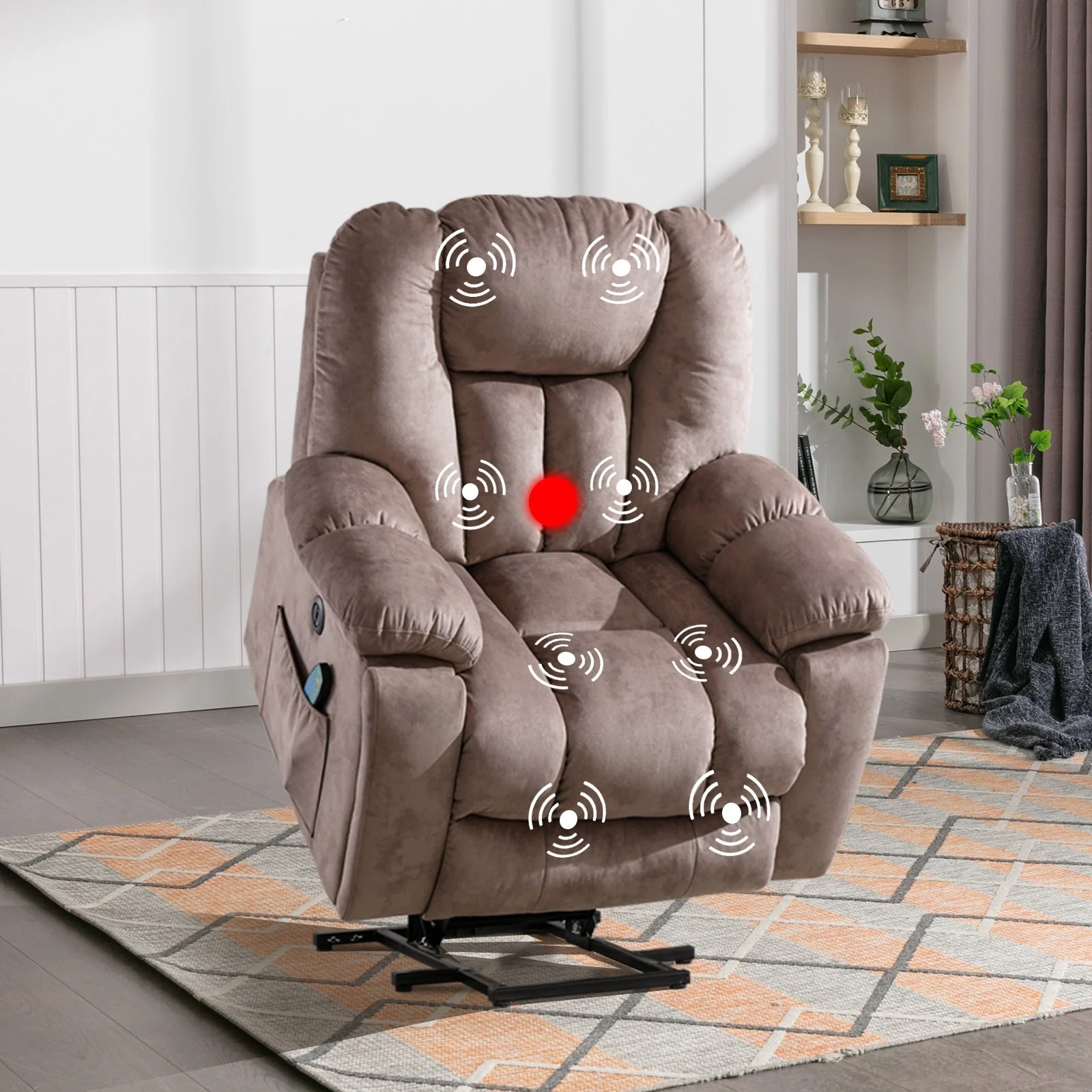 Oversized Power Assist Lift Recliner Chair With Massage and Heating with 2 Concealed Cup Holders for Elderly