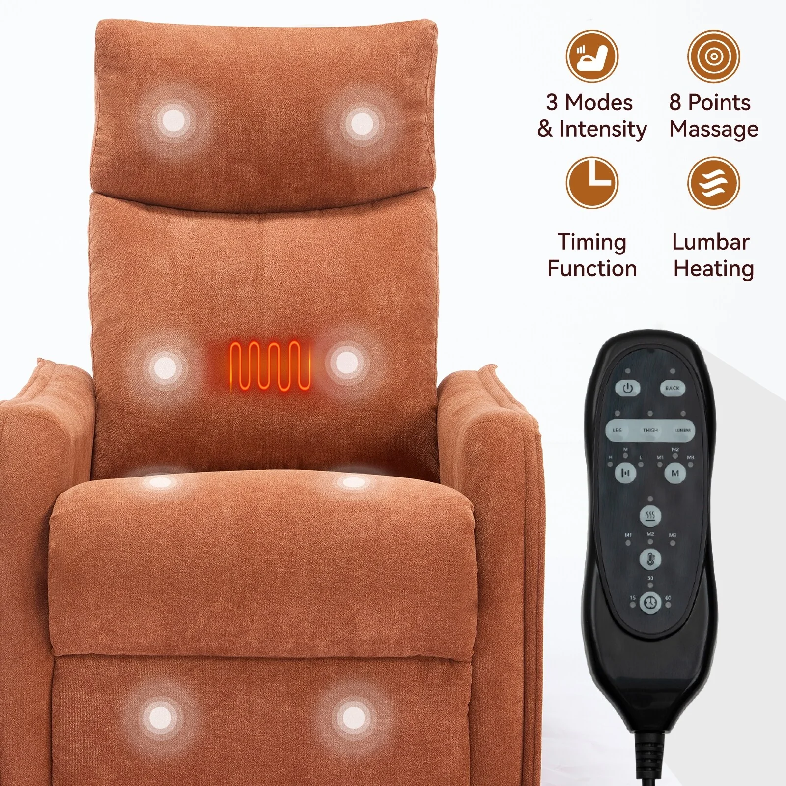 Heat Massage Manual Recliner Chair with Rocker and Swivel