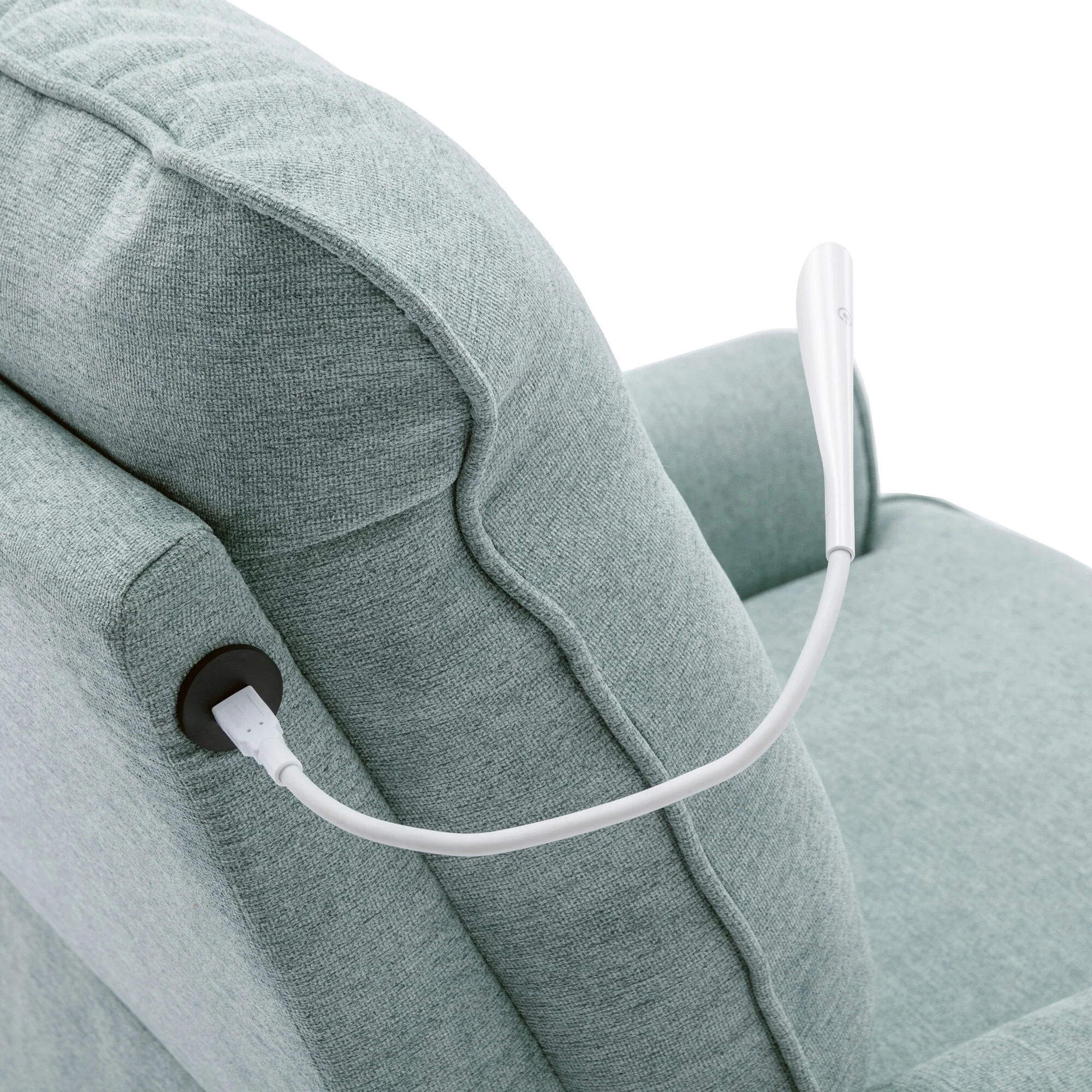 Beige 270�� Swivel Recliner with USB, Rocking Base, and Side Pocket