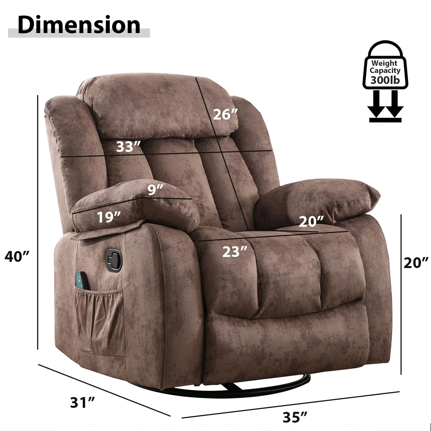 360�� Rotatable Swing Manual Massage Rocker Recliner With Heat And Vibration