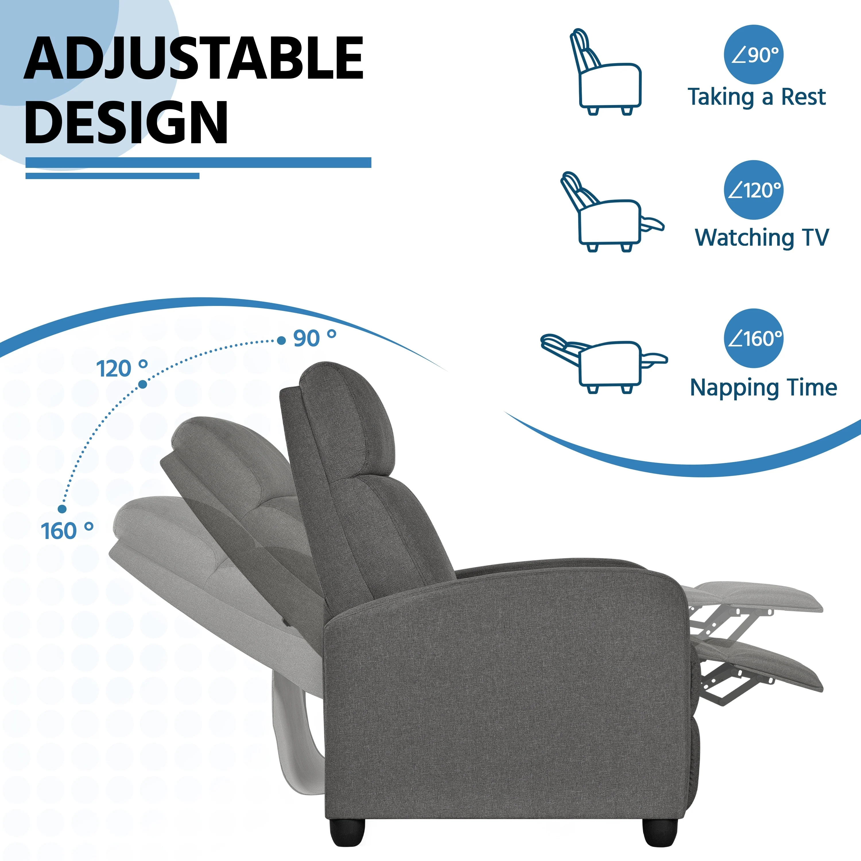 Yaheetech Modern Fabric Recliner Chair