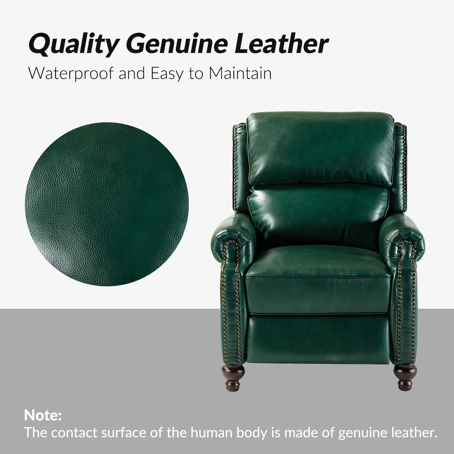 Gabriela Mid-Century Modern Genuine Leather Recliner Nail Head Trim Set of 2 by HULALA HOME