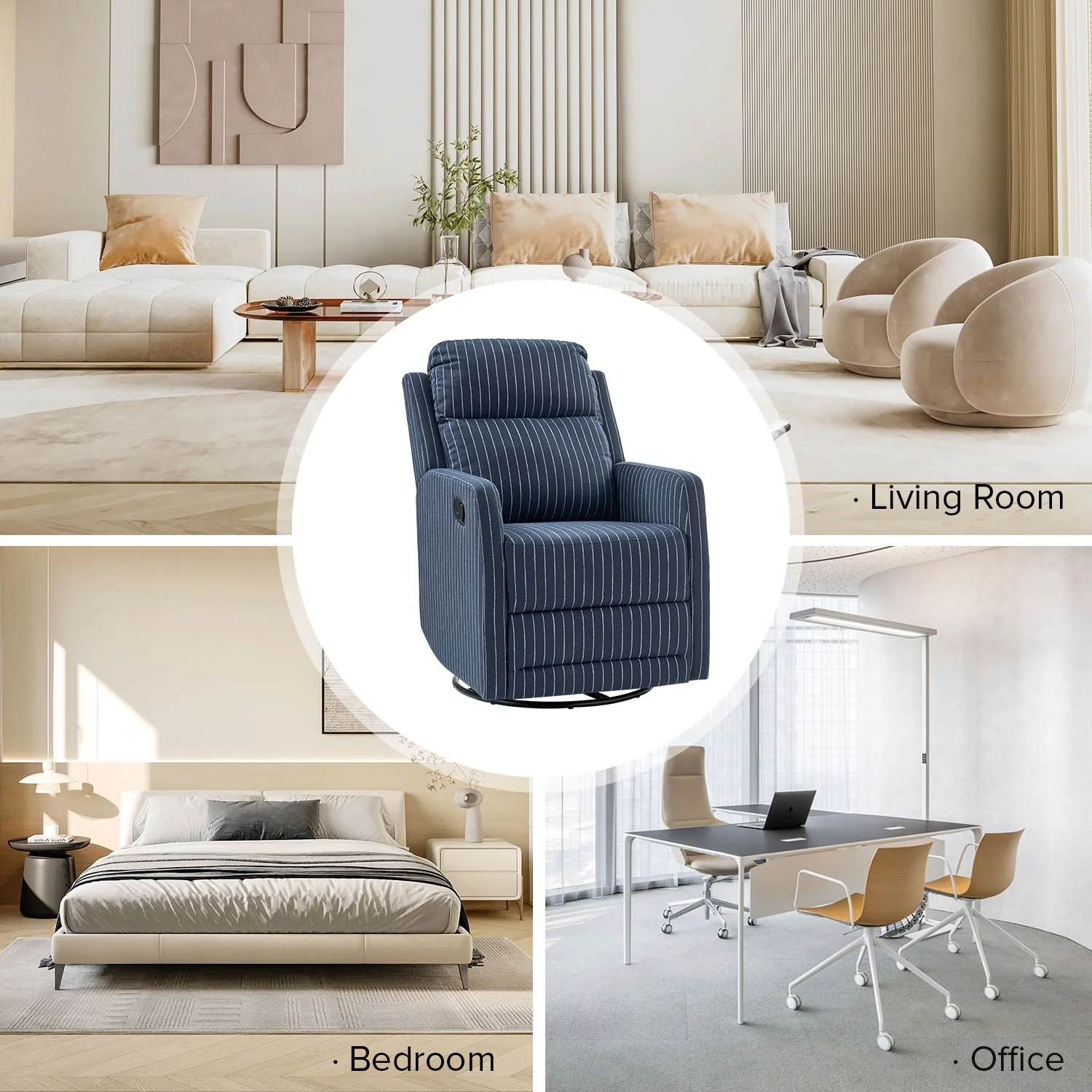 Diana Modern Polyester 360-degree Swivel Rocker Recliner by HULALA HOME