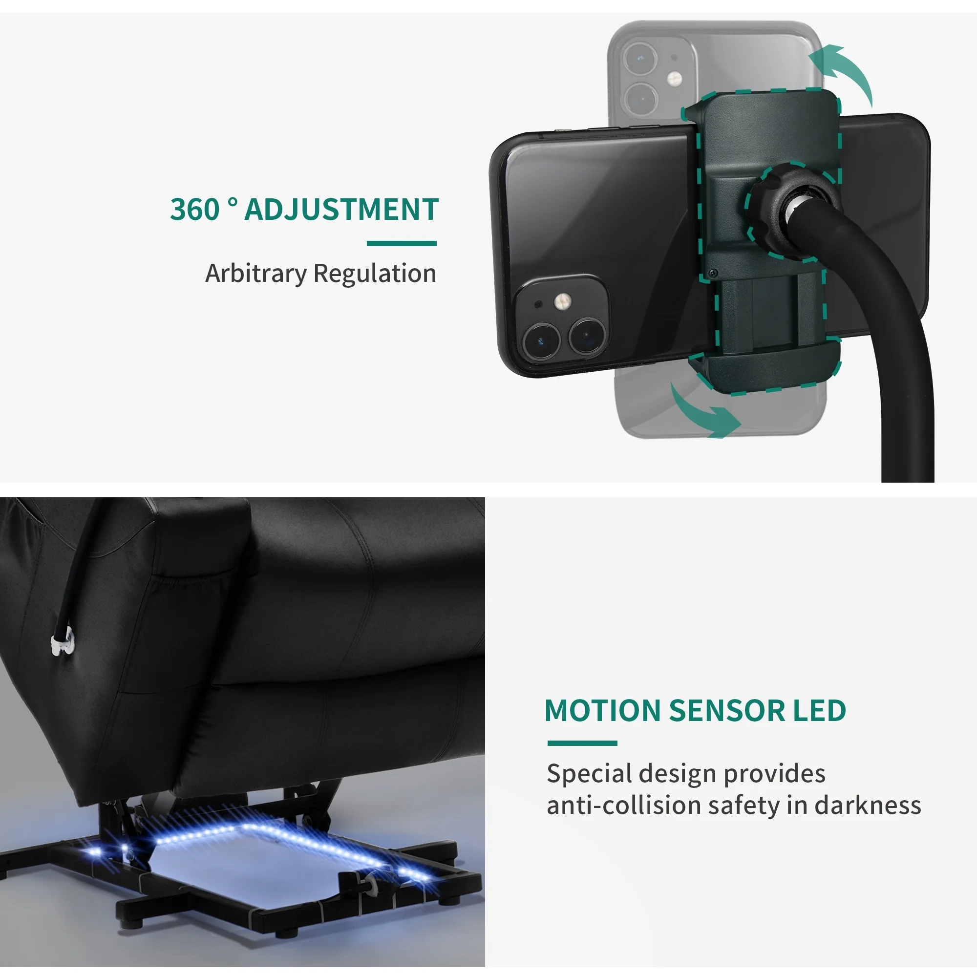 Modern Reclining Chair Fabric Massage with LED and Mobile Phone Holder