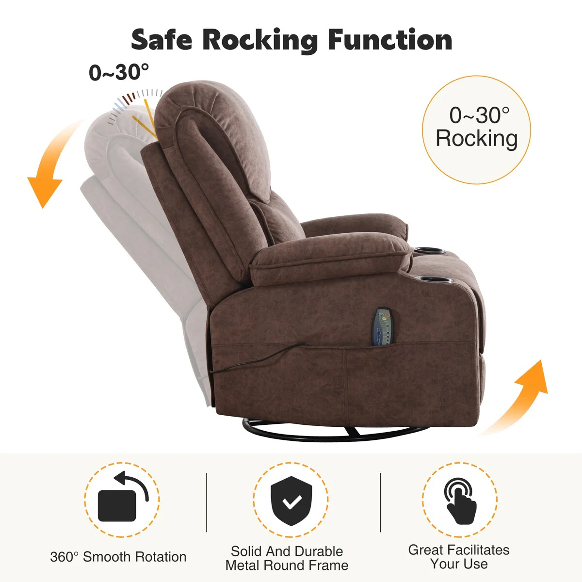 HOMYKA Swivel Manual Rocking Recliner Chair with Massage and Heat