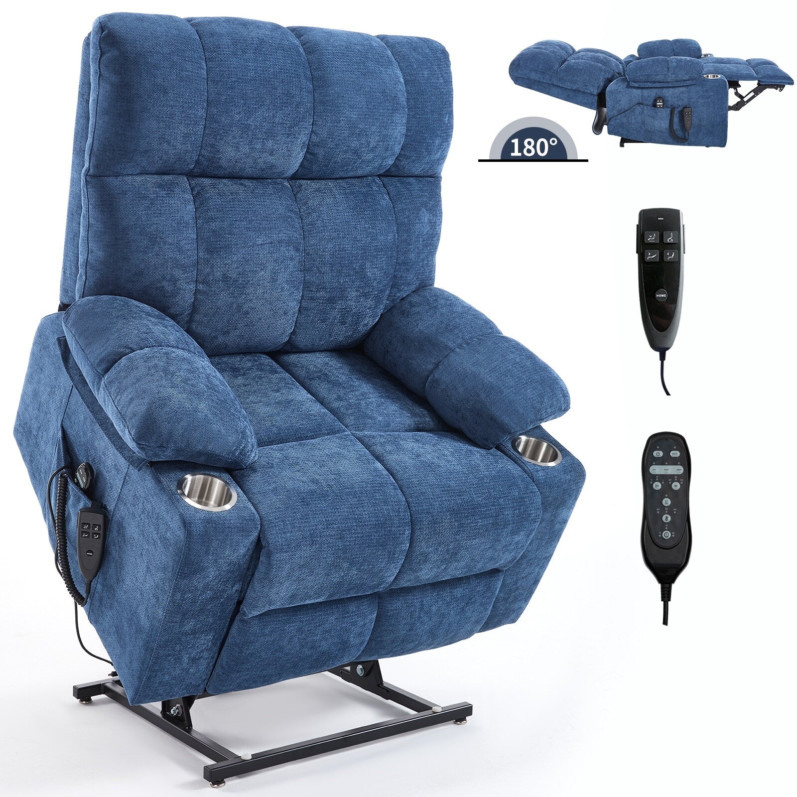 Lift Recliner Chair, Heavy Duty Motion Mechanism with 8-Point Vibration Massage and Lumbar Heating, Dual Cup Holders