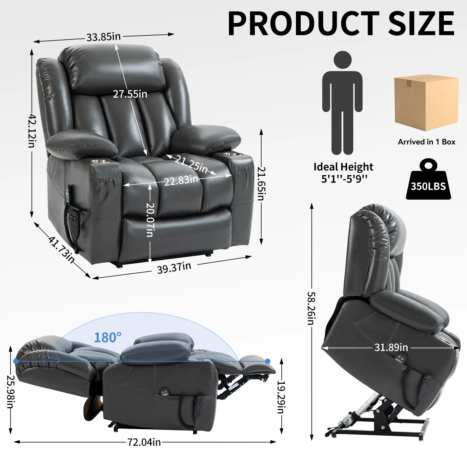 Dual Motor Infinite Position Up to 350 LBS Leatheraire Power Lift Recliner Chair, Heavy Duty Motion Mechanism with 8-Point